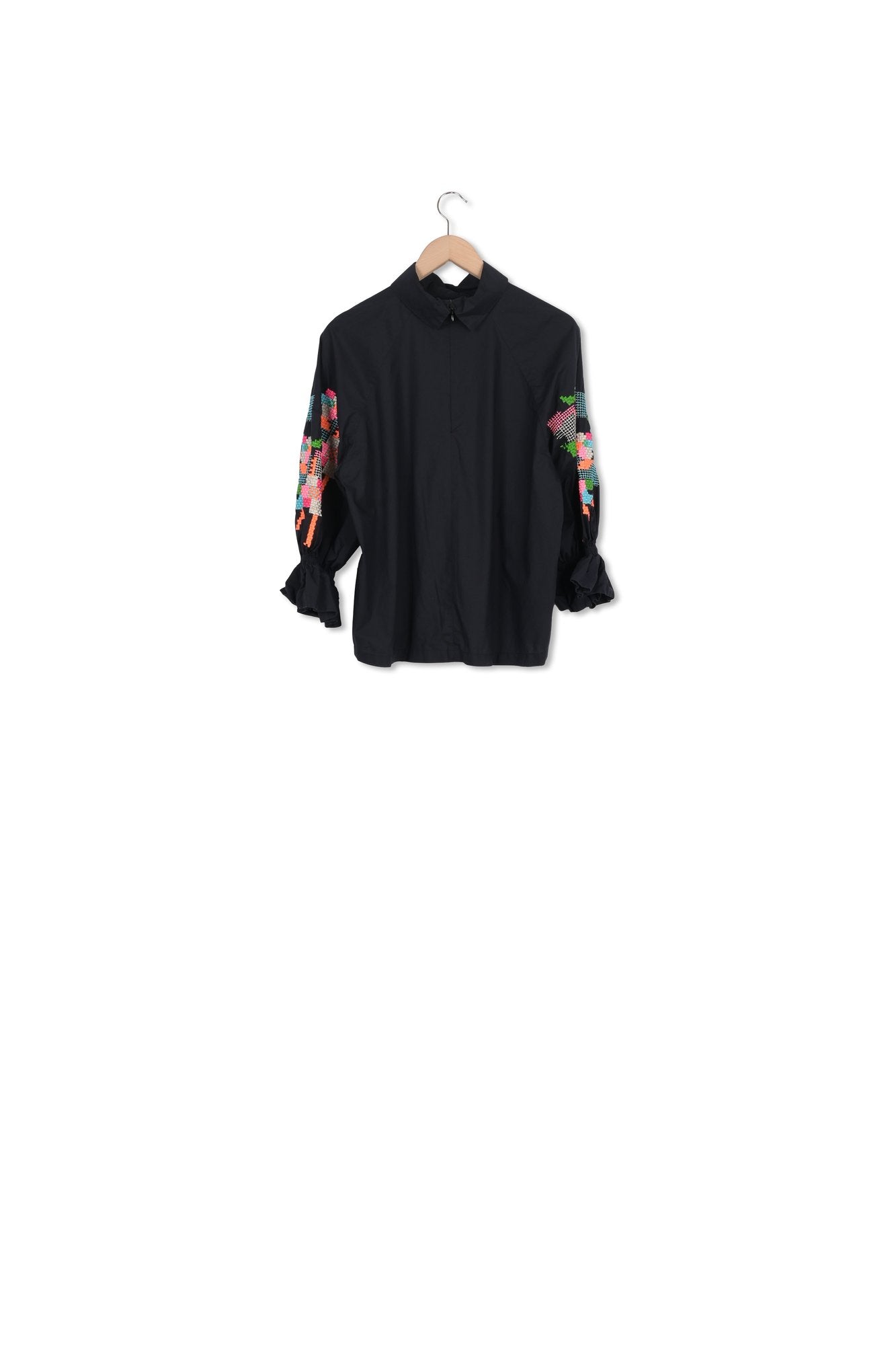Black cotton top with stand-up collar RE—SSENTIEL | Essentiel second hand