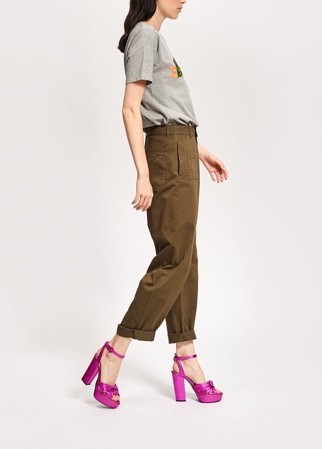 Army green cotton cargo pants RE—SSENTIEL | Essentiel second hand