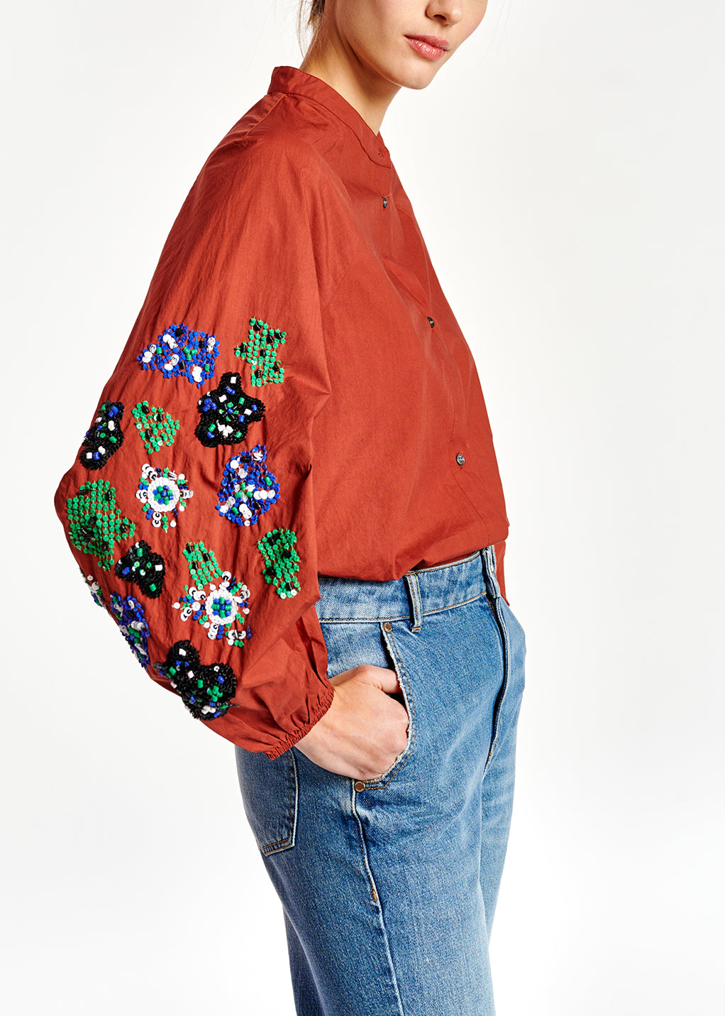 Burgundy sequin-embroidered shirt RE—SSENTIEL | Essentiel second hand