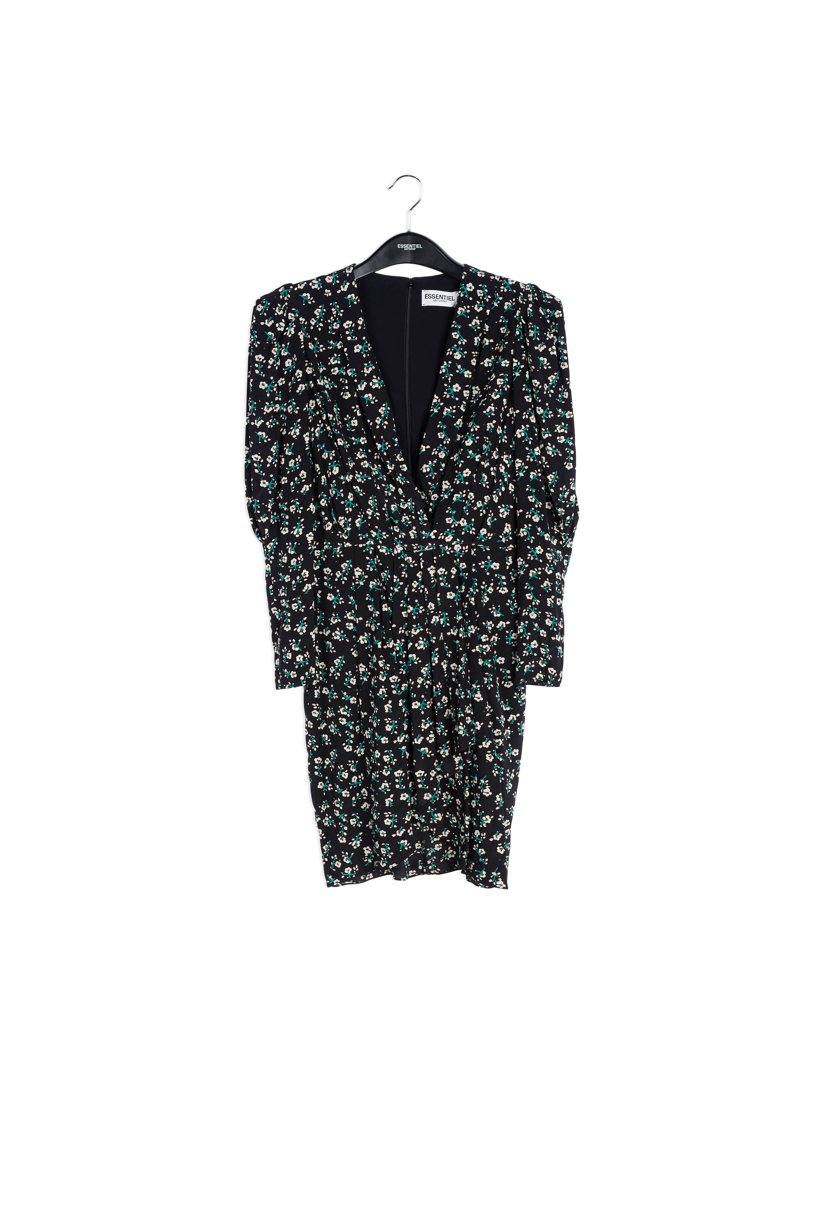 Black floral mini wrap dress RE—SSENTIEL | Essentiel second hand