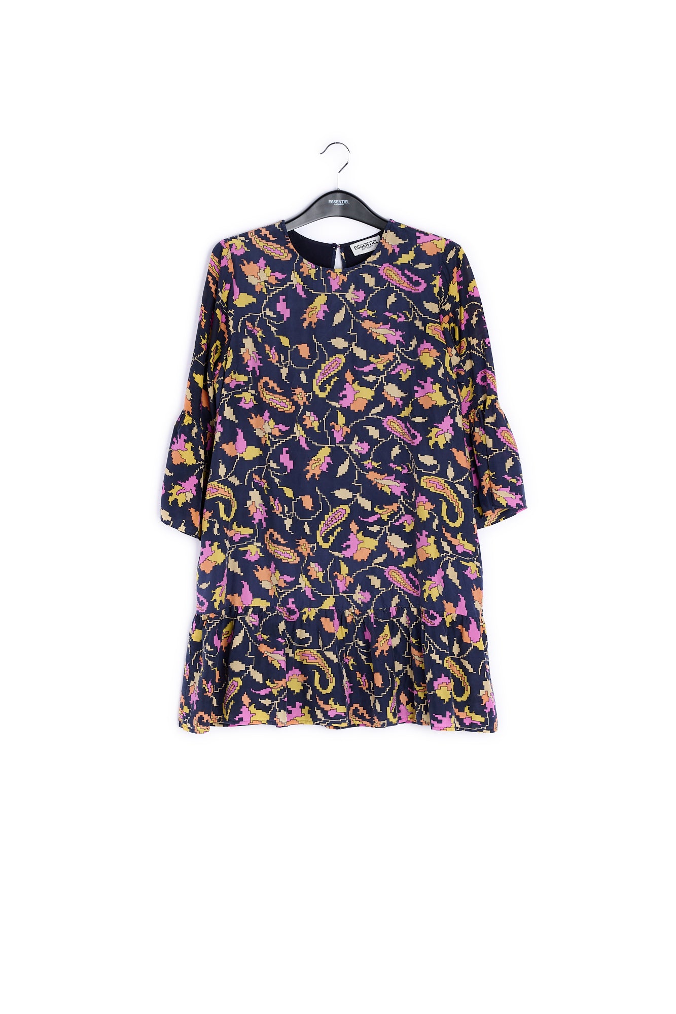 Brown silk dress with flower print RE—SSENTIEL | Essentiel second hand