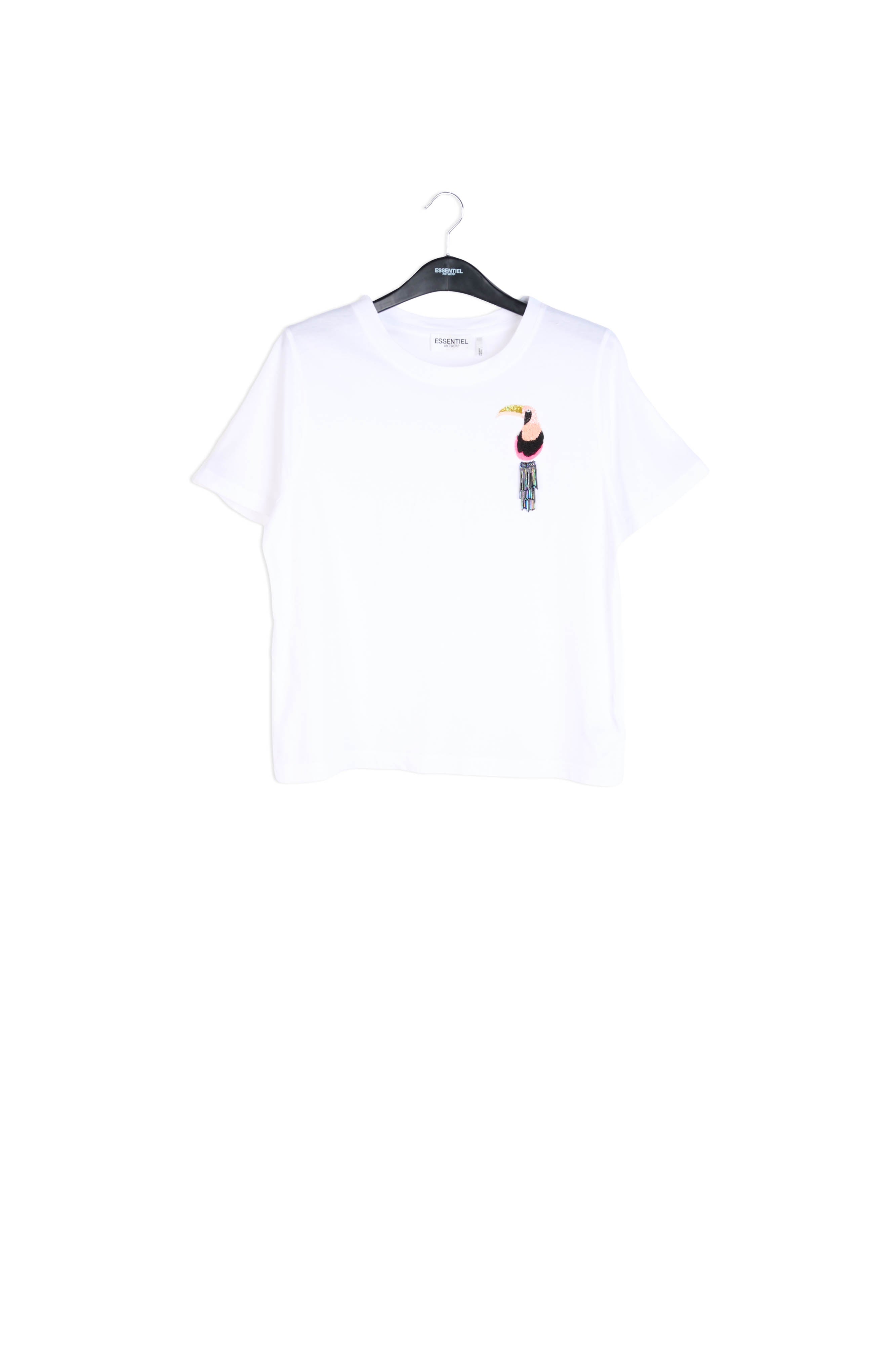 White cotton toucan embroidered t-shirt RE—SSENTIEL | Essentiel second hand