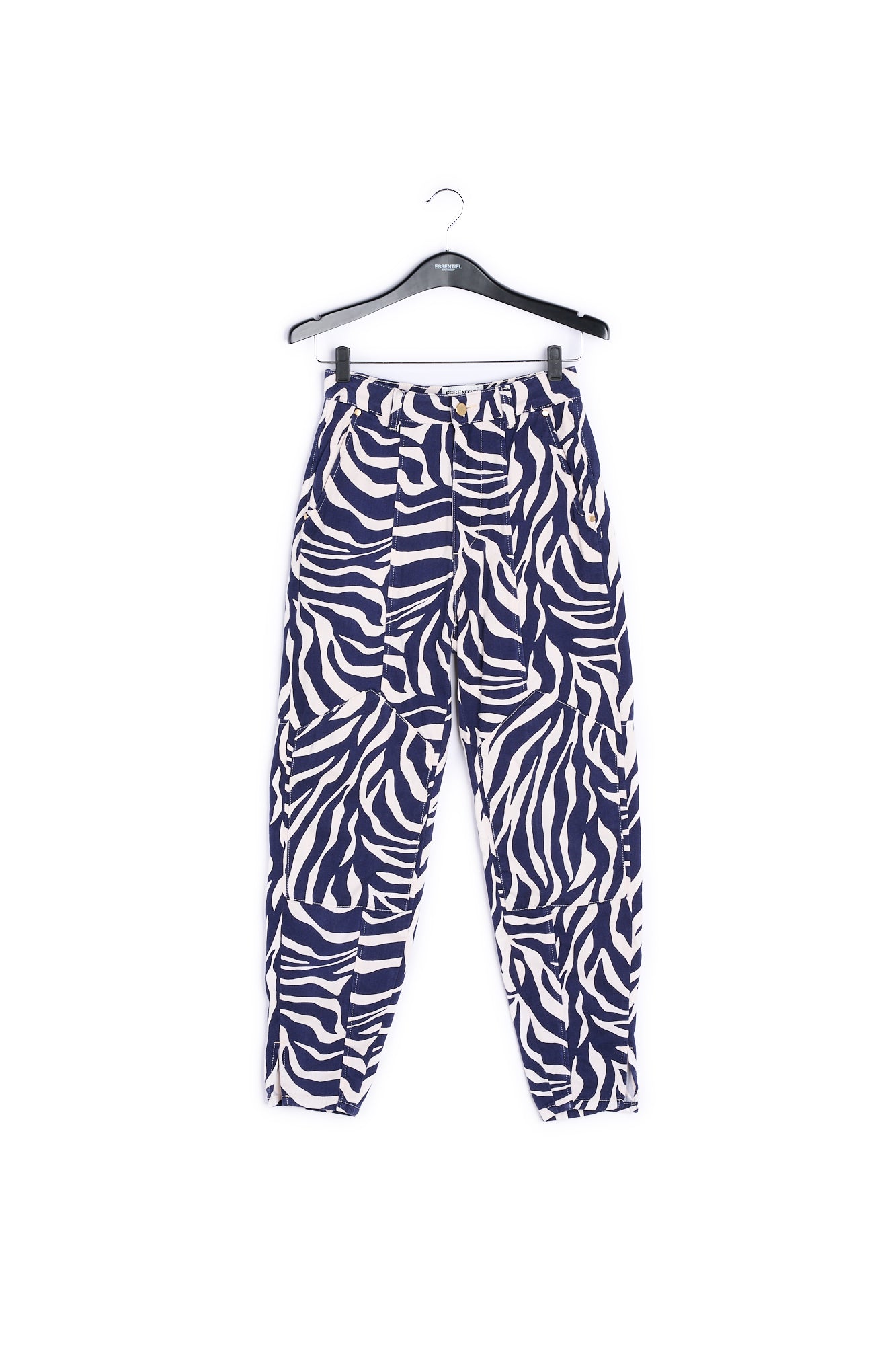 Off-white and navy blue zebra-print denim cargo pants RE—SSENTIEL | Essentiel second hand