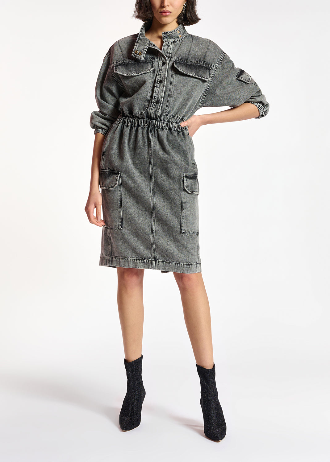 Grey denim knee-length dress RE—SSENTIEL | Essentiel second hand