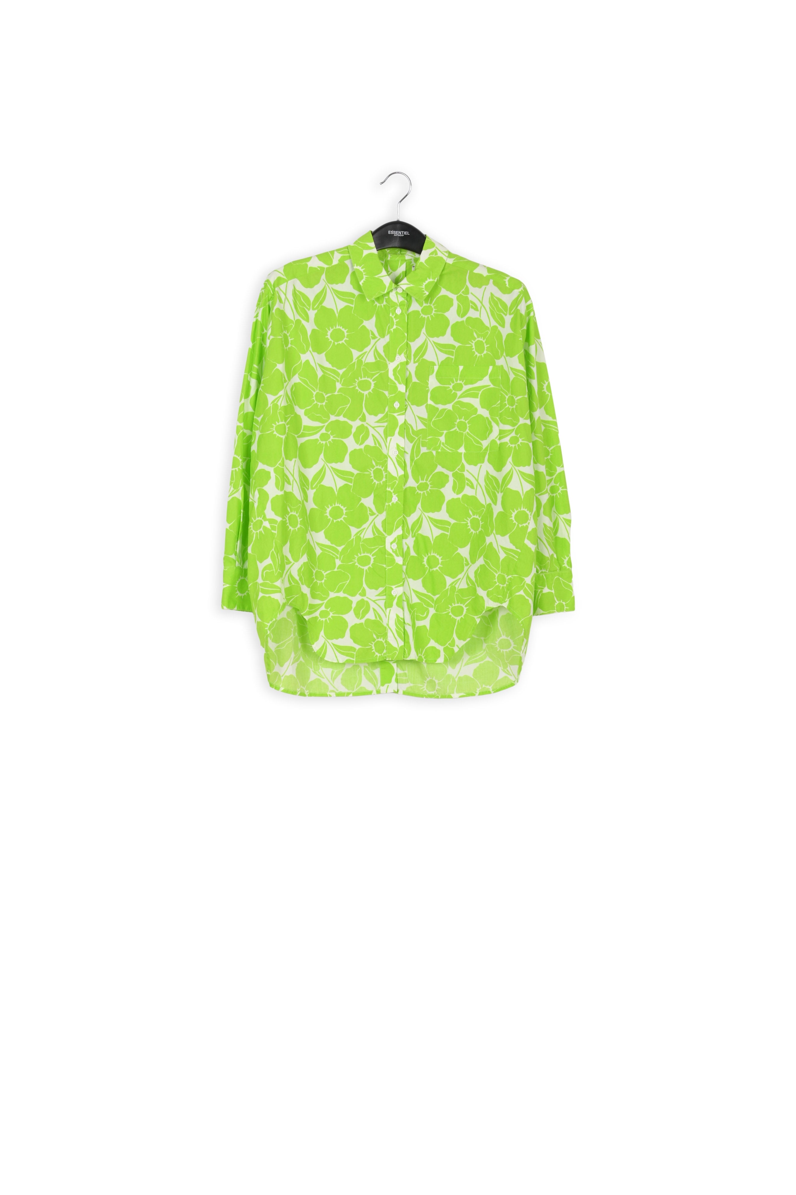 Lime green and white cotton shirt with floral print RE—SSENTIEL | Essentiel second hand