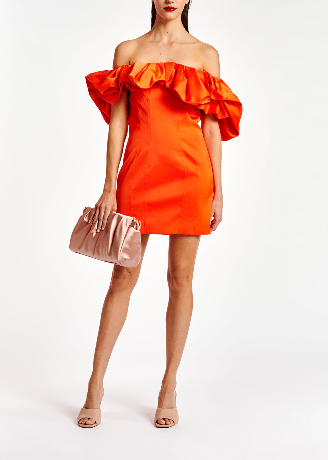 Orange ruffled satin mini dress RE—SSENTIEL | Essentiel second hand
