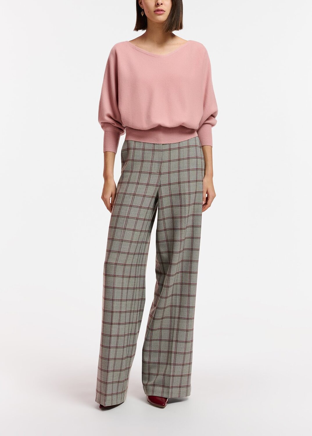 Grey windowpane check straight-leg pants RE—SSENTIEL | Essentiel second hand