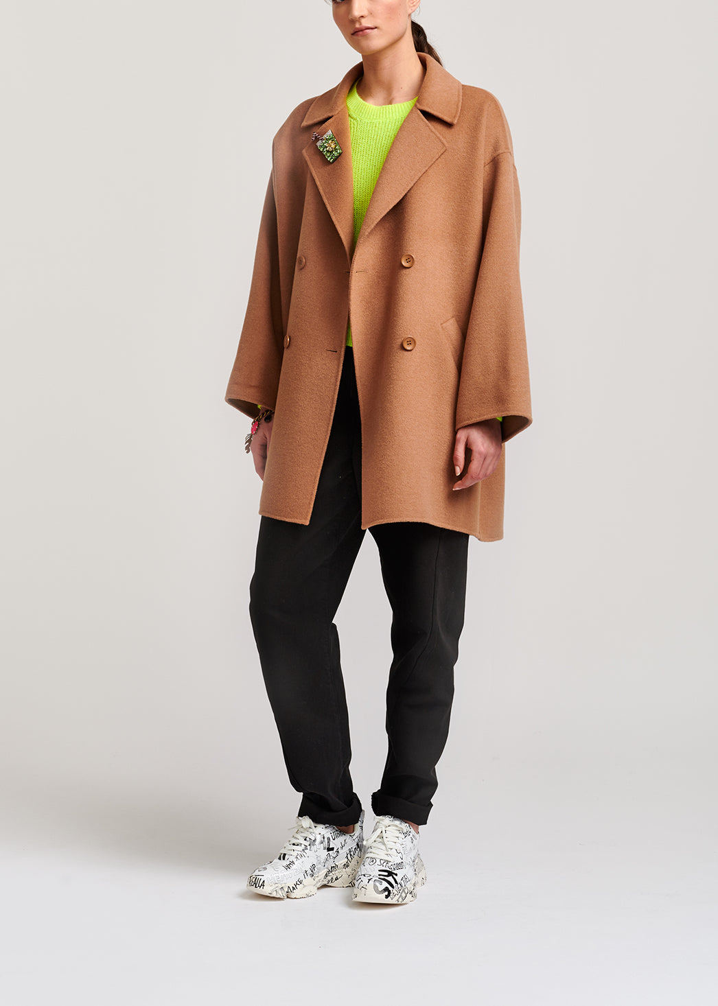 Camel double-breasted wool coat RE—SSENTIEL | Essentiel second hand