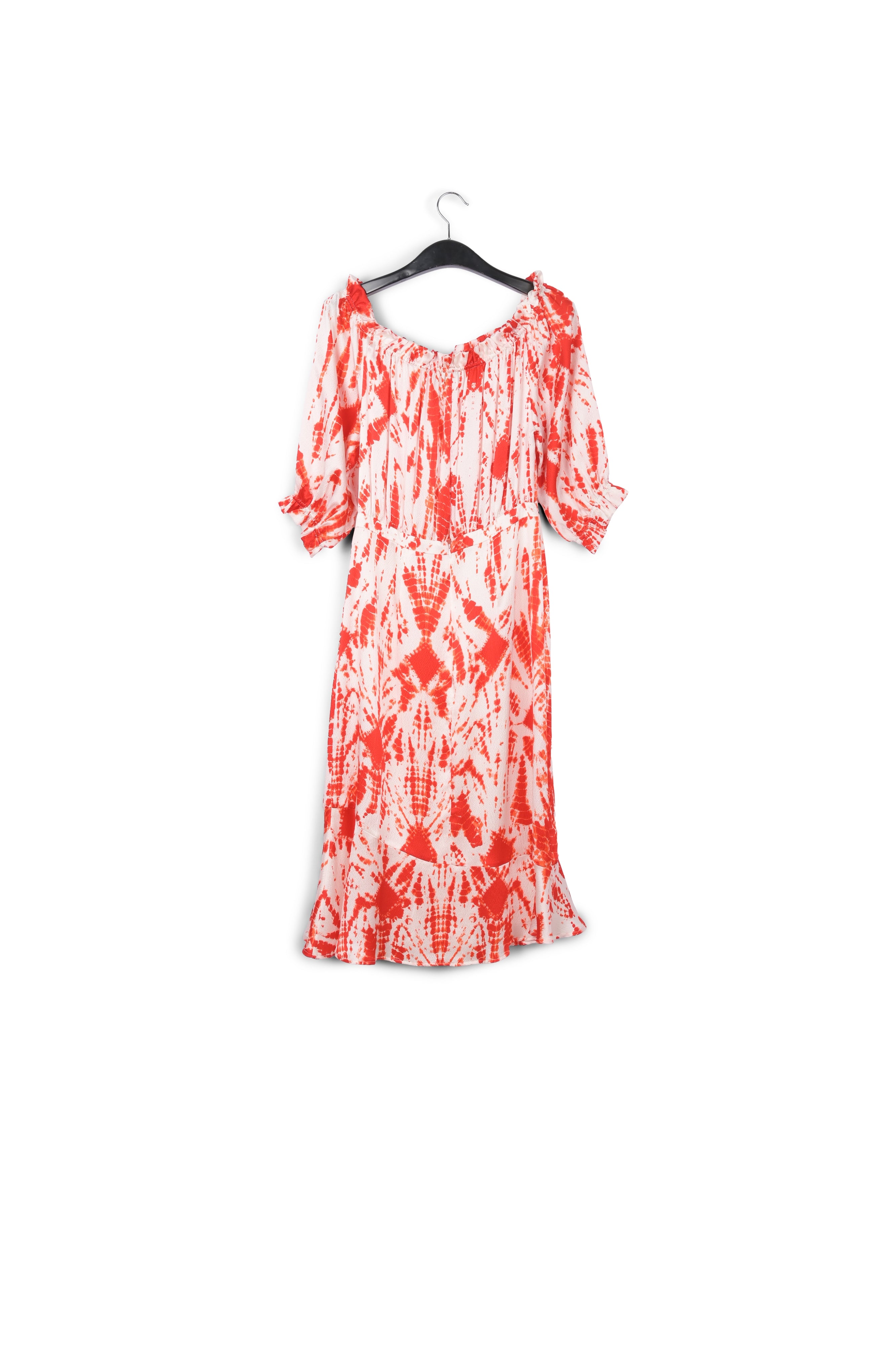 Off-white and green tie-dyed off-the-shoulder silk dress RE—SSENTIEL | Essentiel second hand