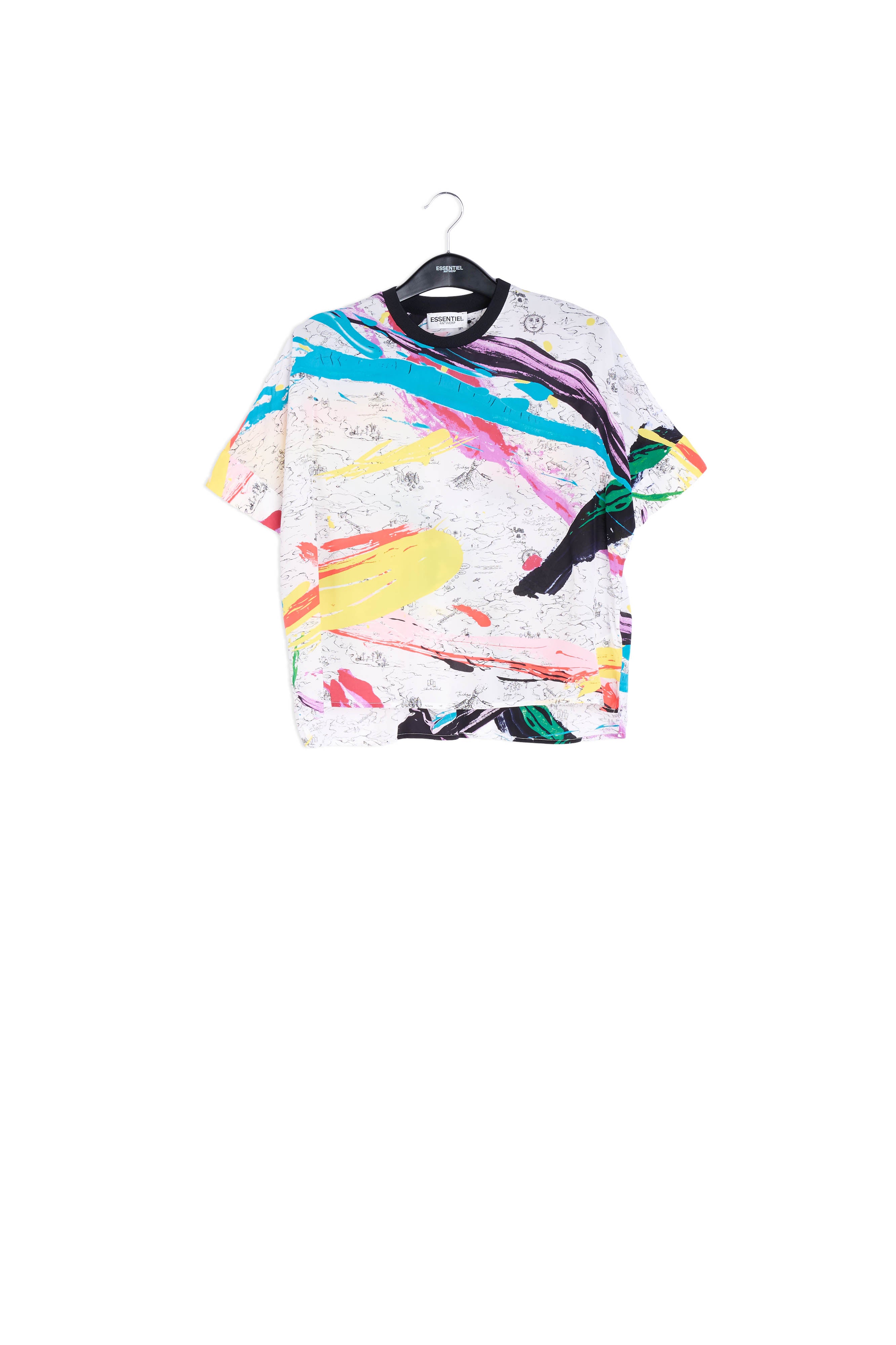 Off-white boxy top with colorful splatters RE—SSENTIEL | Essentiel second hand