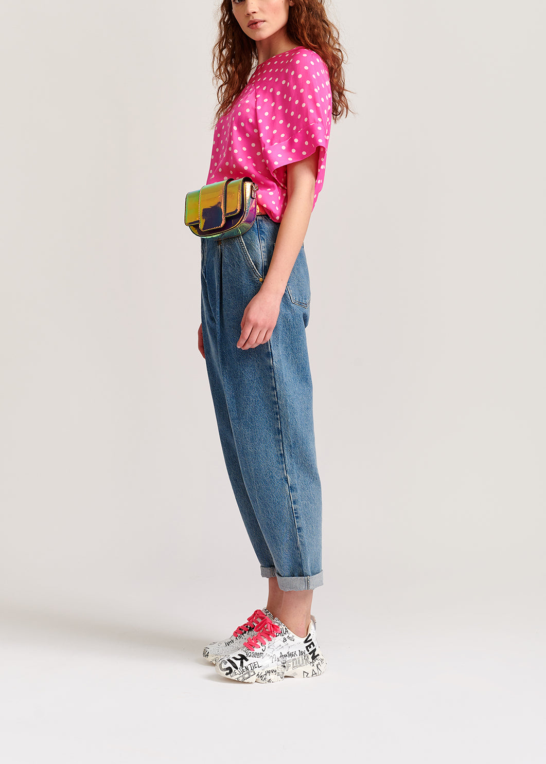 Neon pink polka dot top RE—SSENTIEL | Essentiel second hand