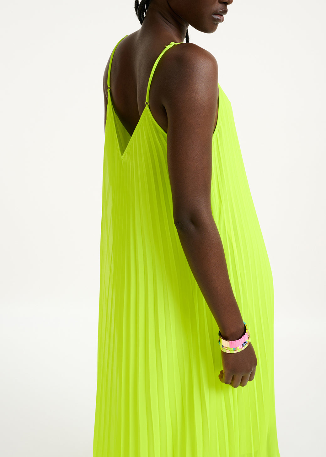 Neon yellow plissé midi-length slip dress RE—SSENTIEL | Essentiel second hand