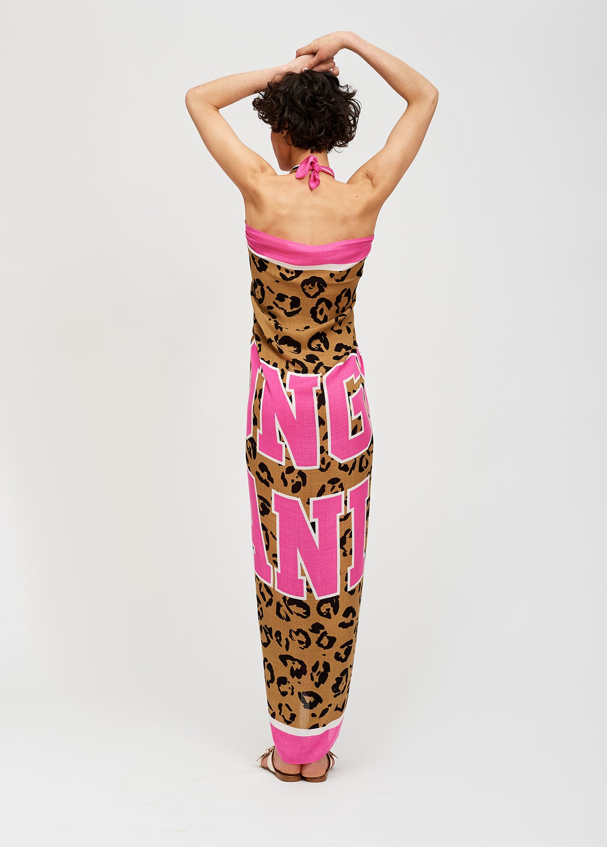 Large pink and leopard print scarf RE—SSENTIEL | Essentiel second hand