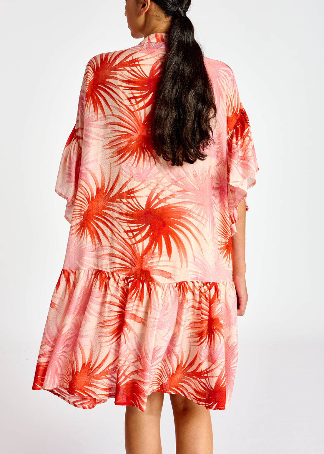 Orange viscose-silk palm leaf print mini dress RE—SSENTIEL | Essentiel second hand