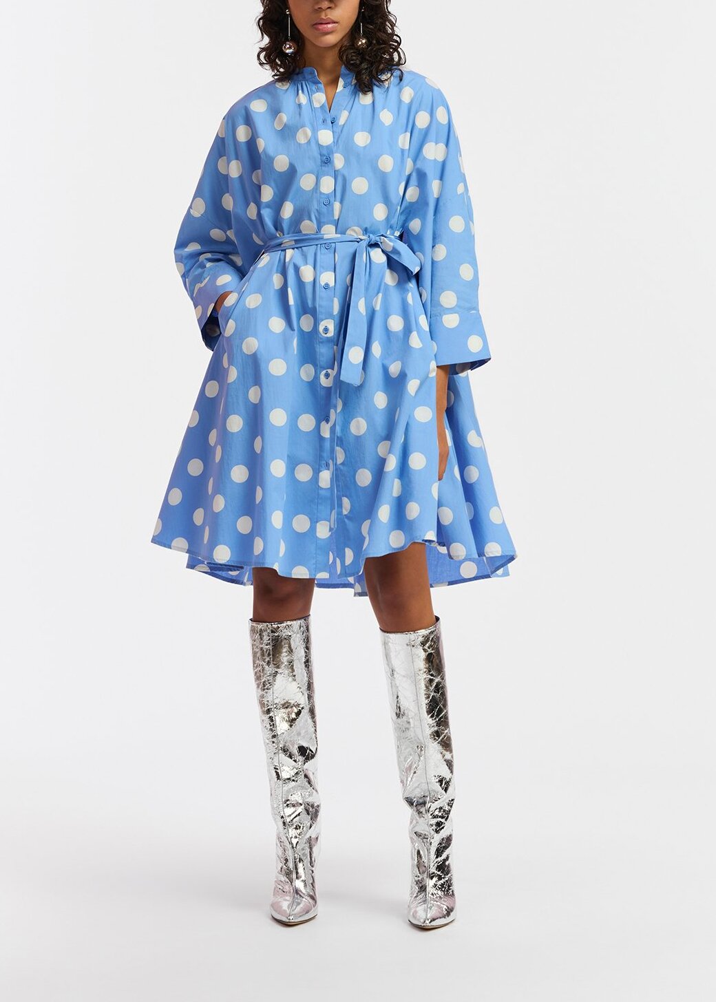 Blue and white polka-dot knee-length shirt dress RE—SSENTIEL | Essentiel second hand