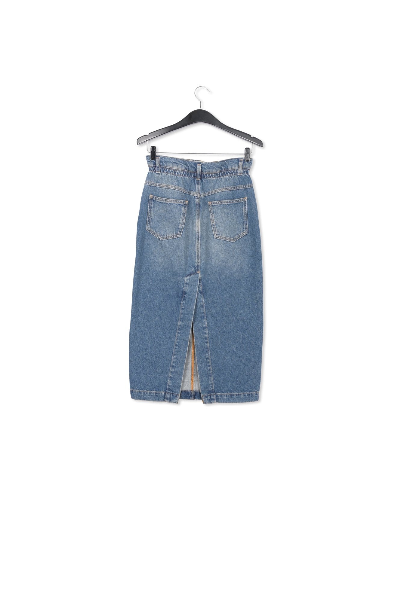 Blue denim midi skirt with paperbag waist RE—SSENTIEL | Essentiel second hand