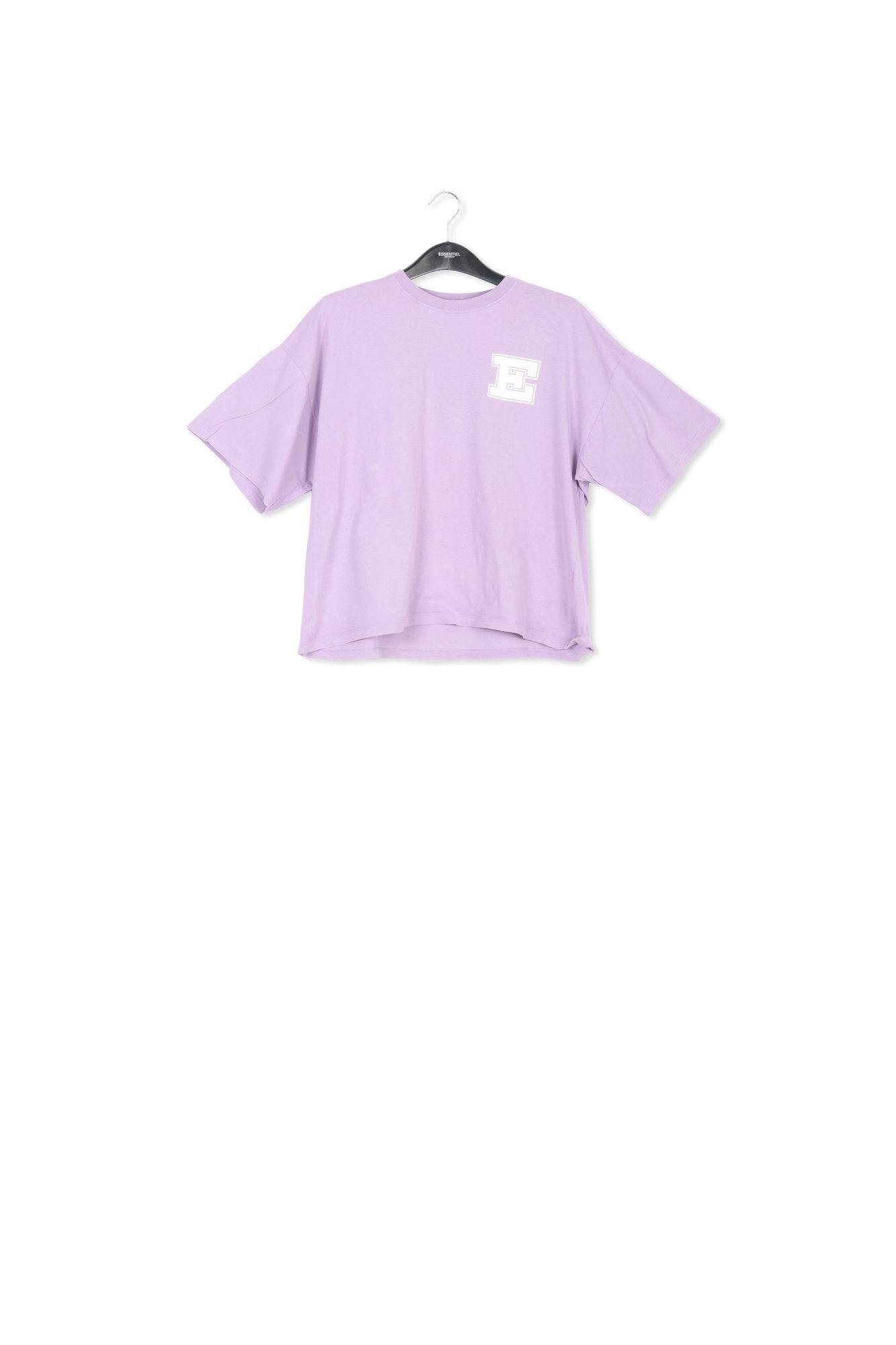 T-shirt en coton bio lilas avec imprimé 'E' RE—SSENTIEL | Essentiel second hand