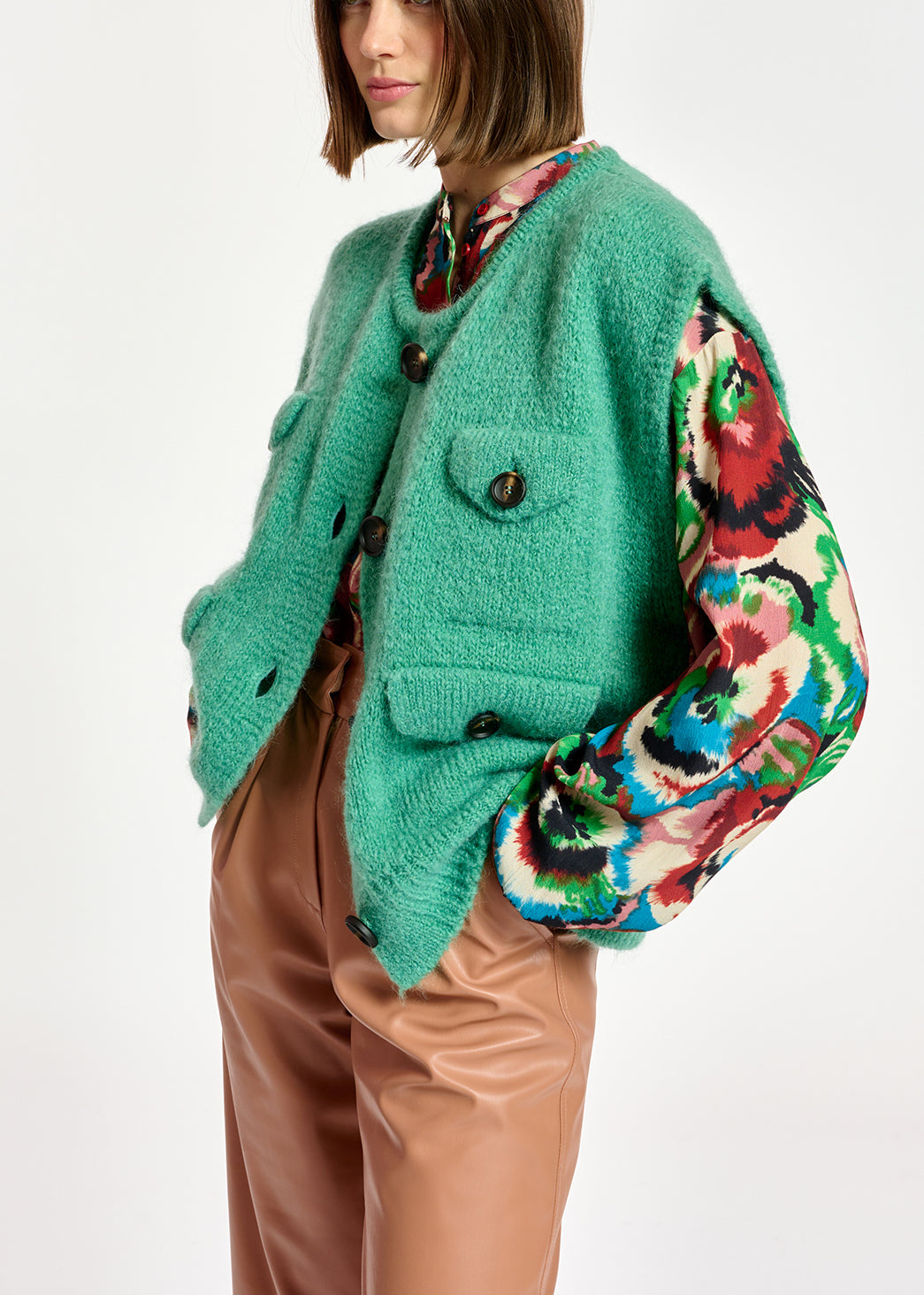 Teal sleeveless mohair-blend cardigan RE—SSENTIEL | Essentiel second hand