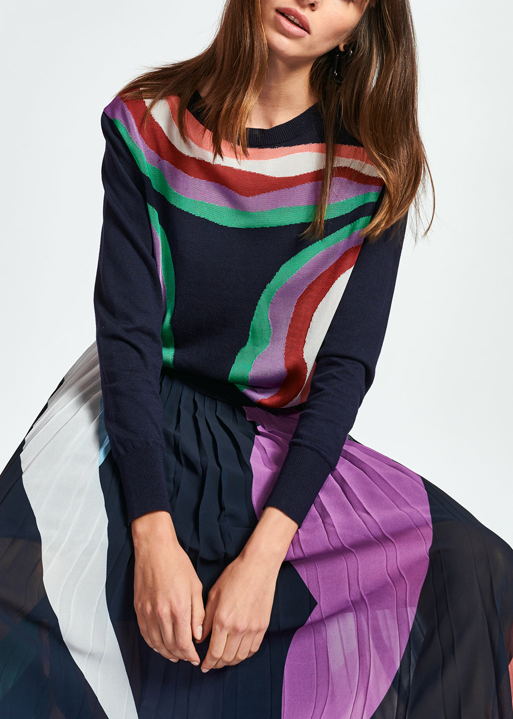 Navy blue sweater with swirling stripes RE—SSENTIEL | Essentiel second hand