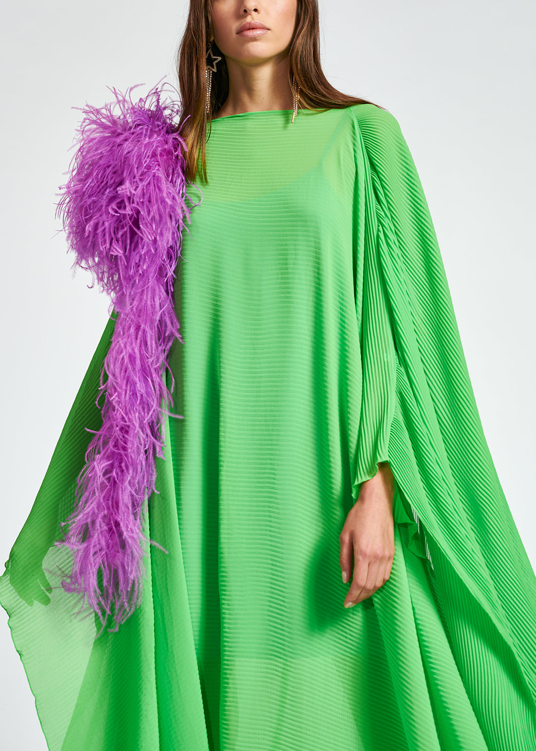 Robe caftan maxi vert vif à plis RE—SSENTIEL | Essentiel second hand