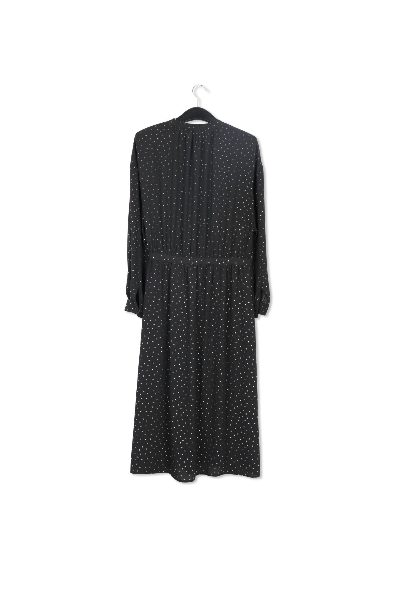 Robe midi noire ceinturée à pois holographiques RE—SSENTIEL | Essentiel second hand