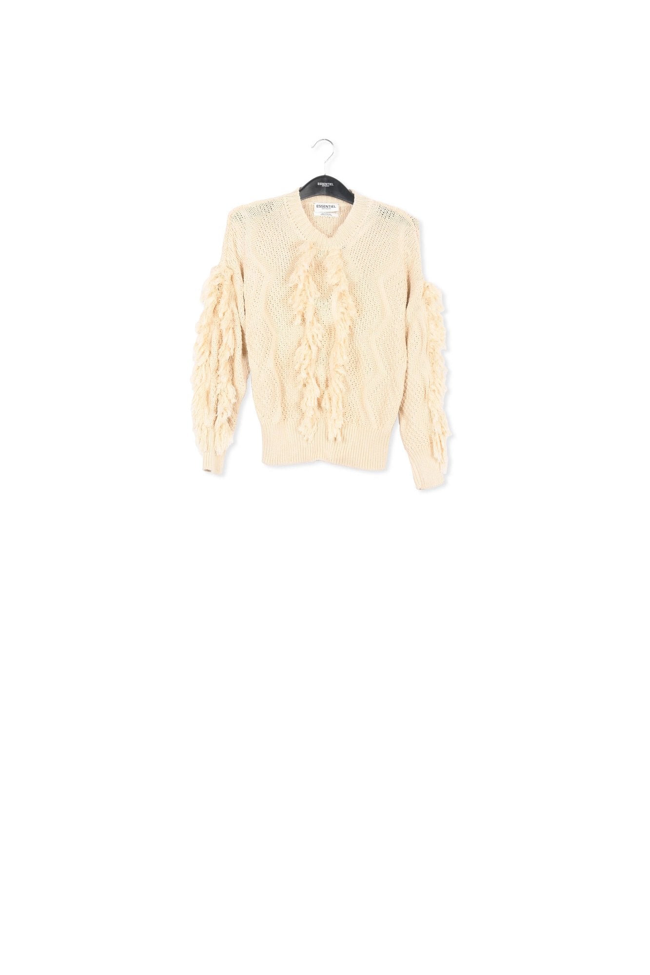 Pull en coton bio écru à  franges RE—SSENTIEL | Essentiel second hand