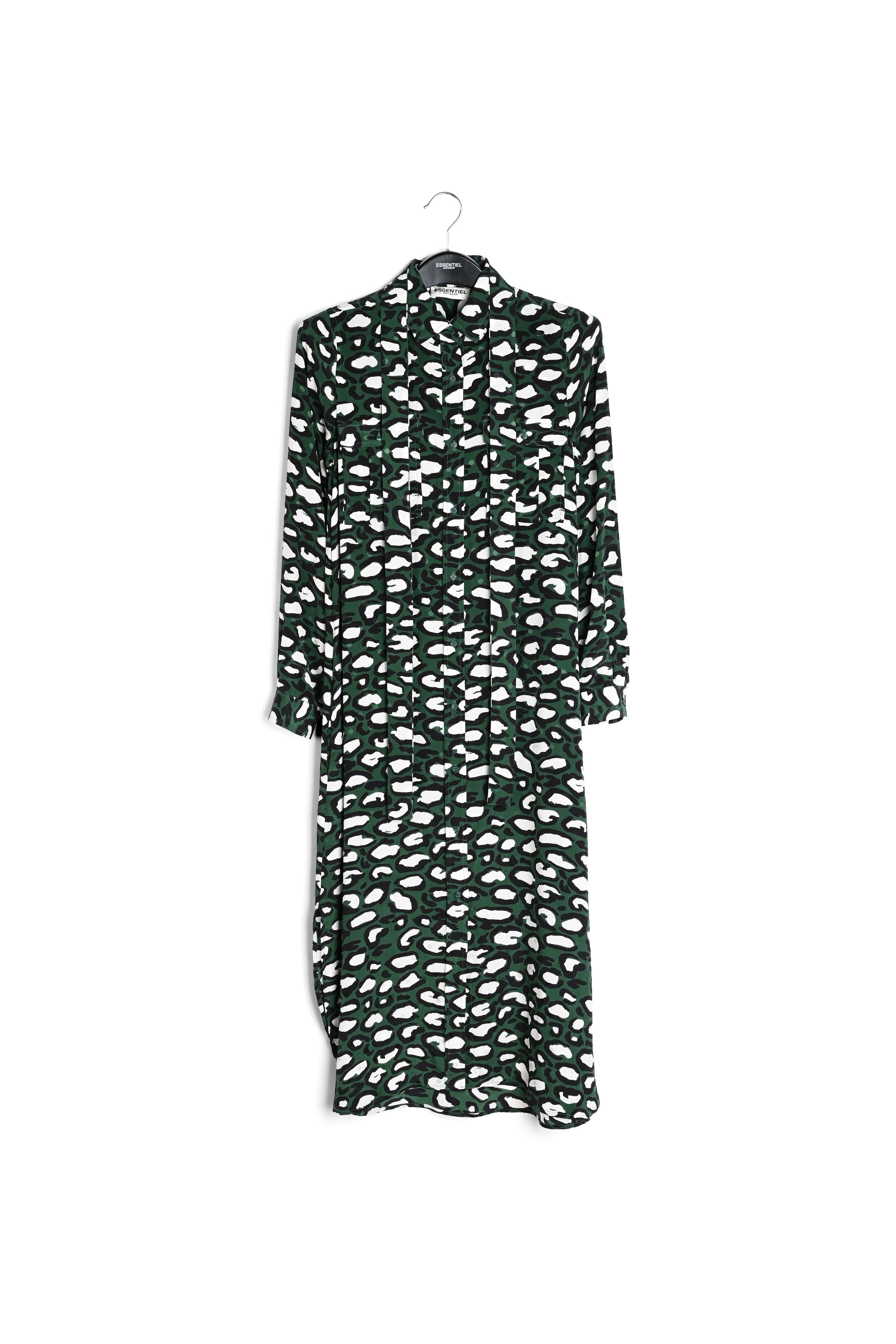 Flesgroene zijden hemdjurk met luipaardprint RE—SSENTIEL | Essentiel second hand