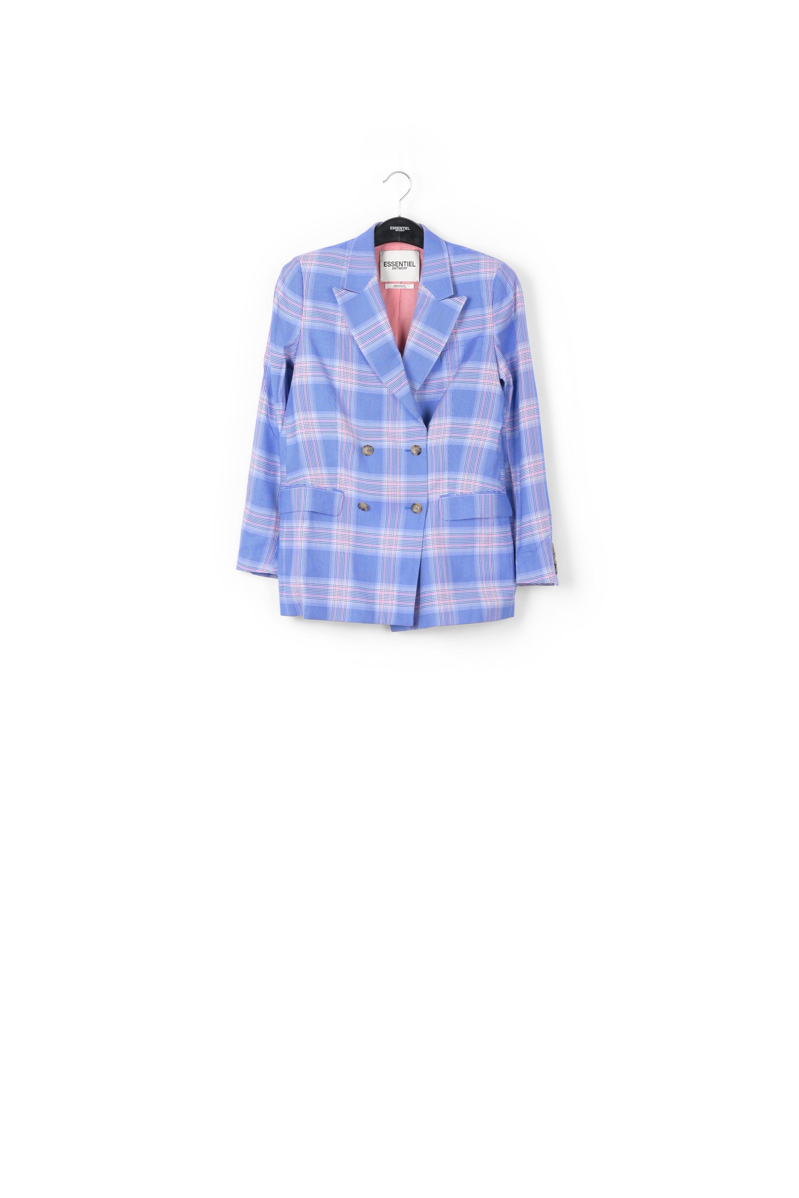 Blue plaid double-breasted blazer RE—SSENTIEL | Essentiel second hand