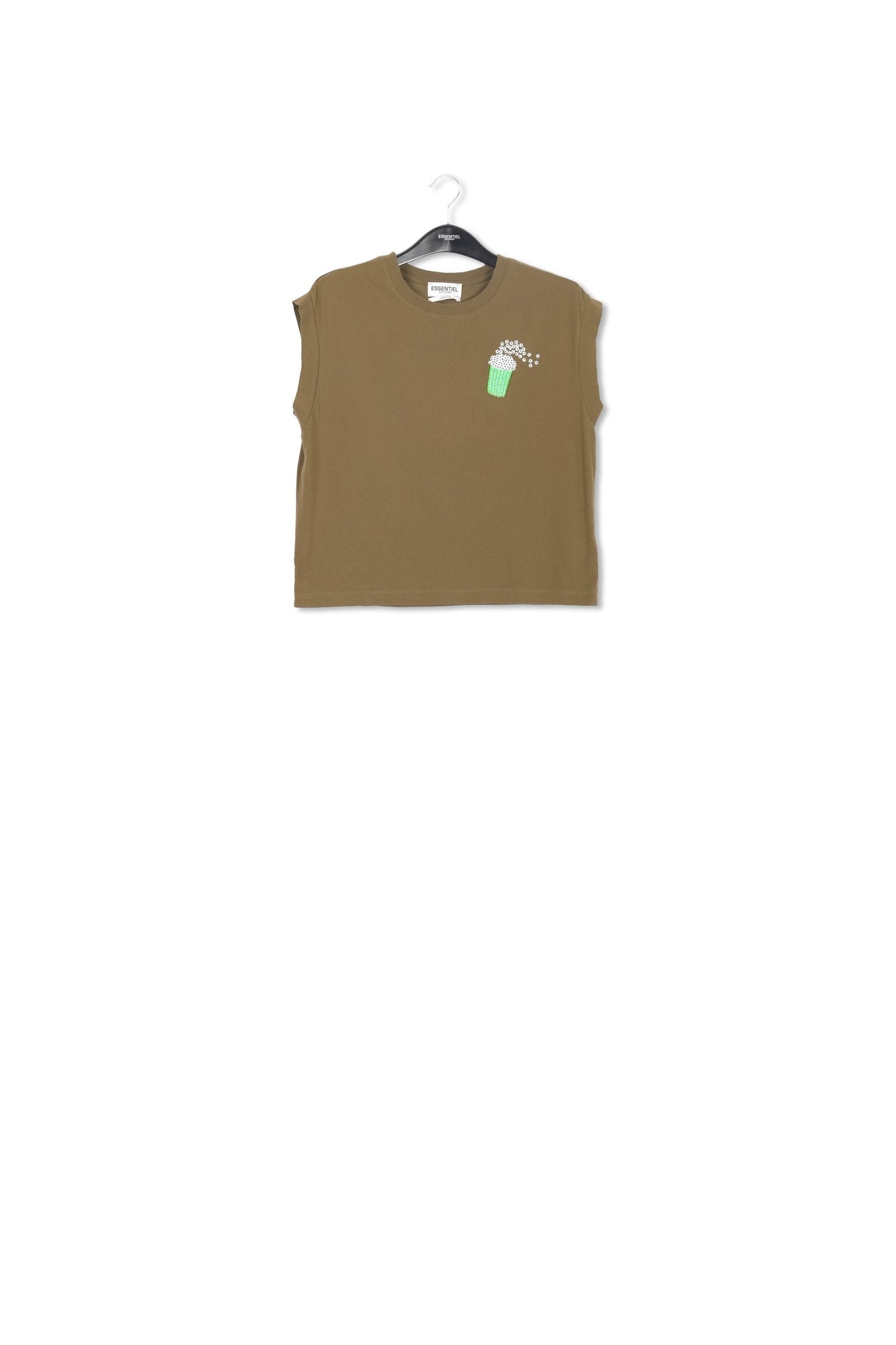 Khaki organic cotton T-shirt with popcorn embroidery RE—SSENTIEL | Essentiel second hand
