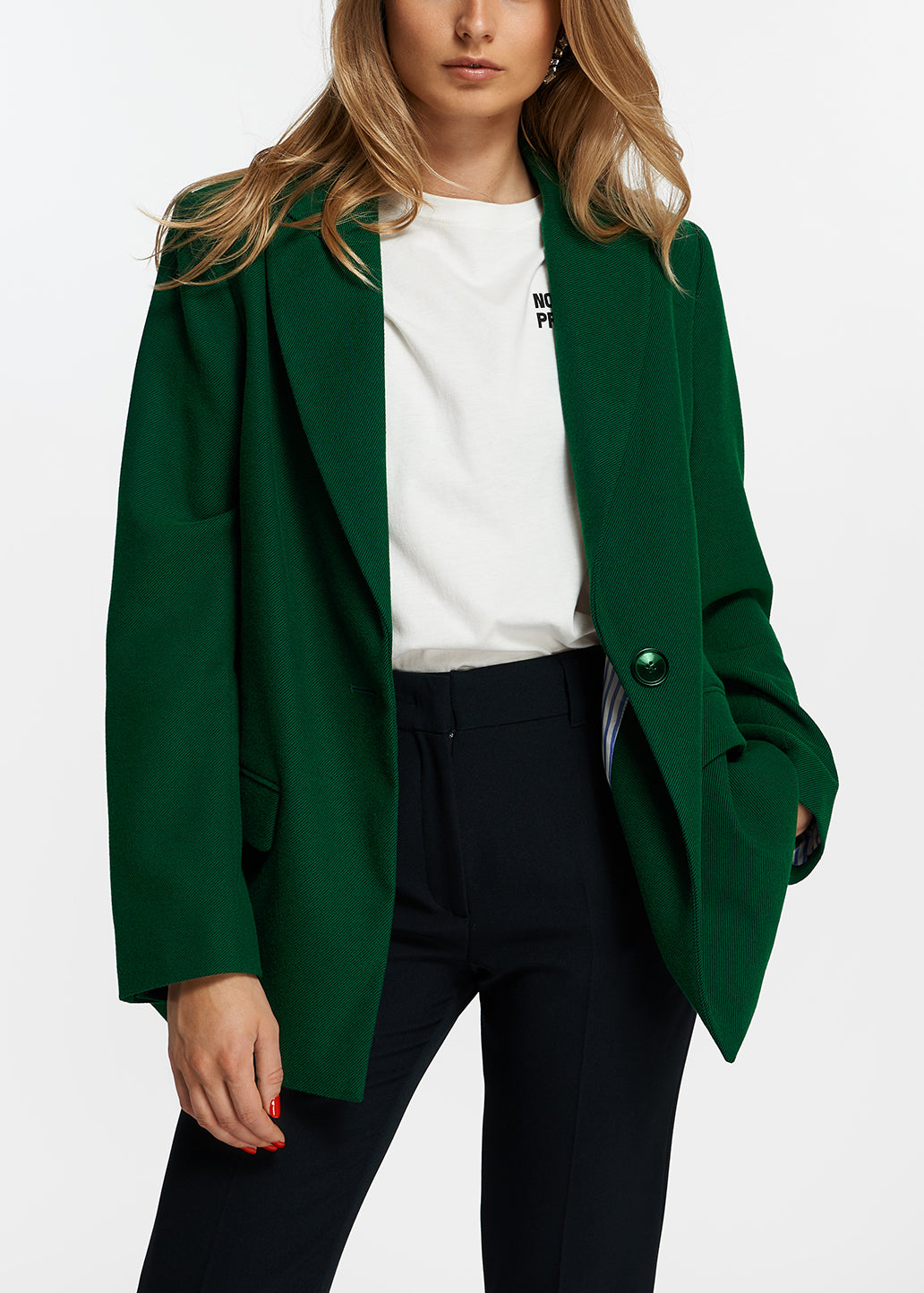 Blazer vert foncé à simple boutonnage RE—SSENTIEL | Essentiel second hand