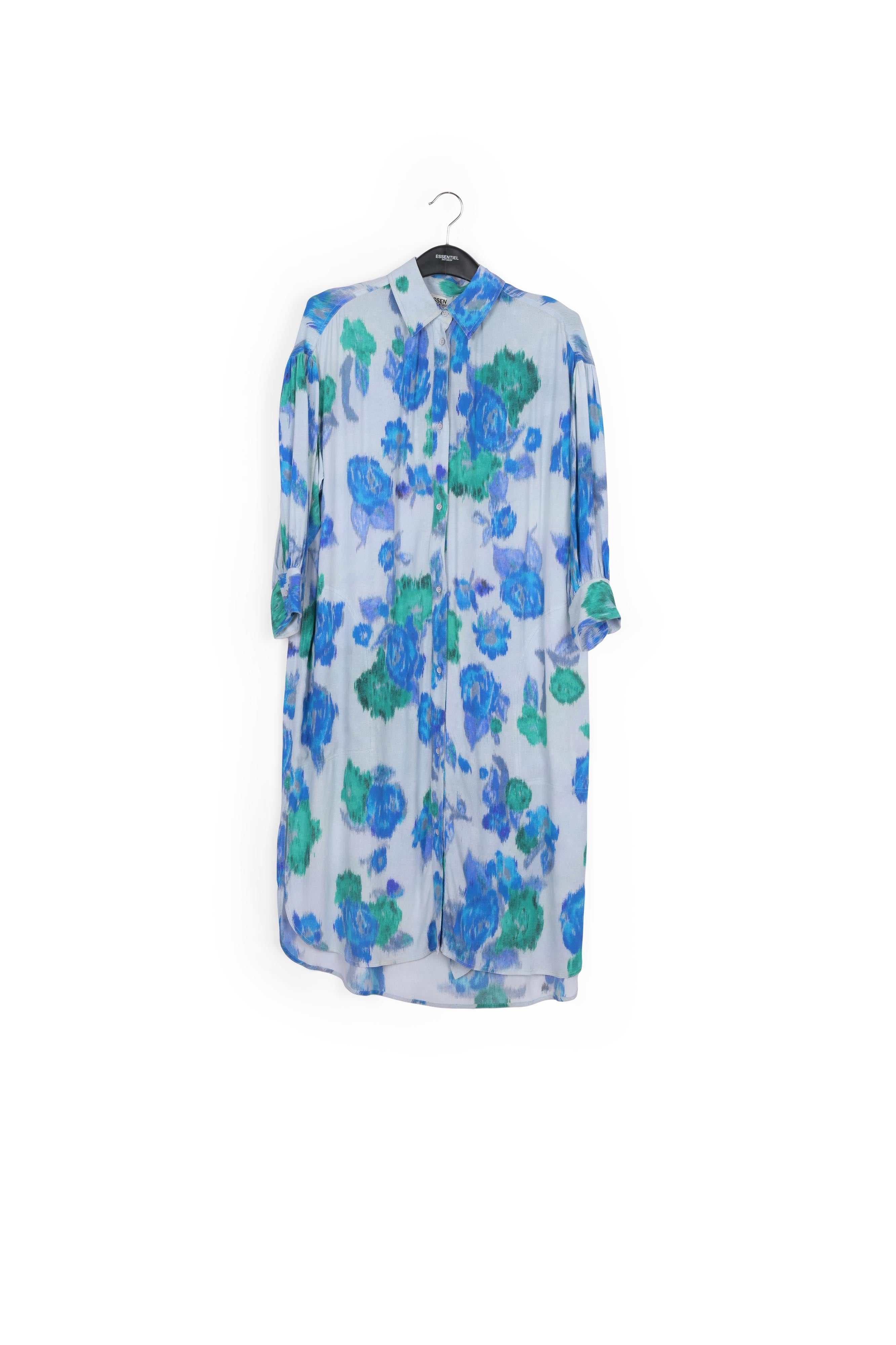 Light blue, blue and green floral-print shirt dress RE—SSENTIEL | Essentiel second hand