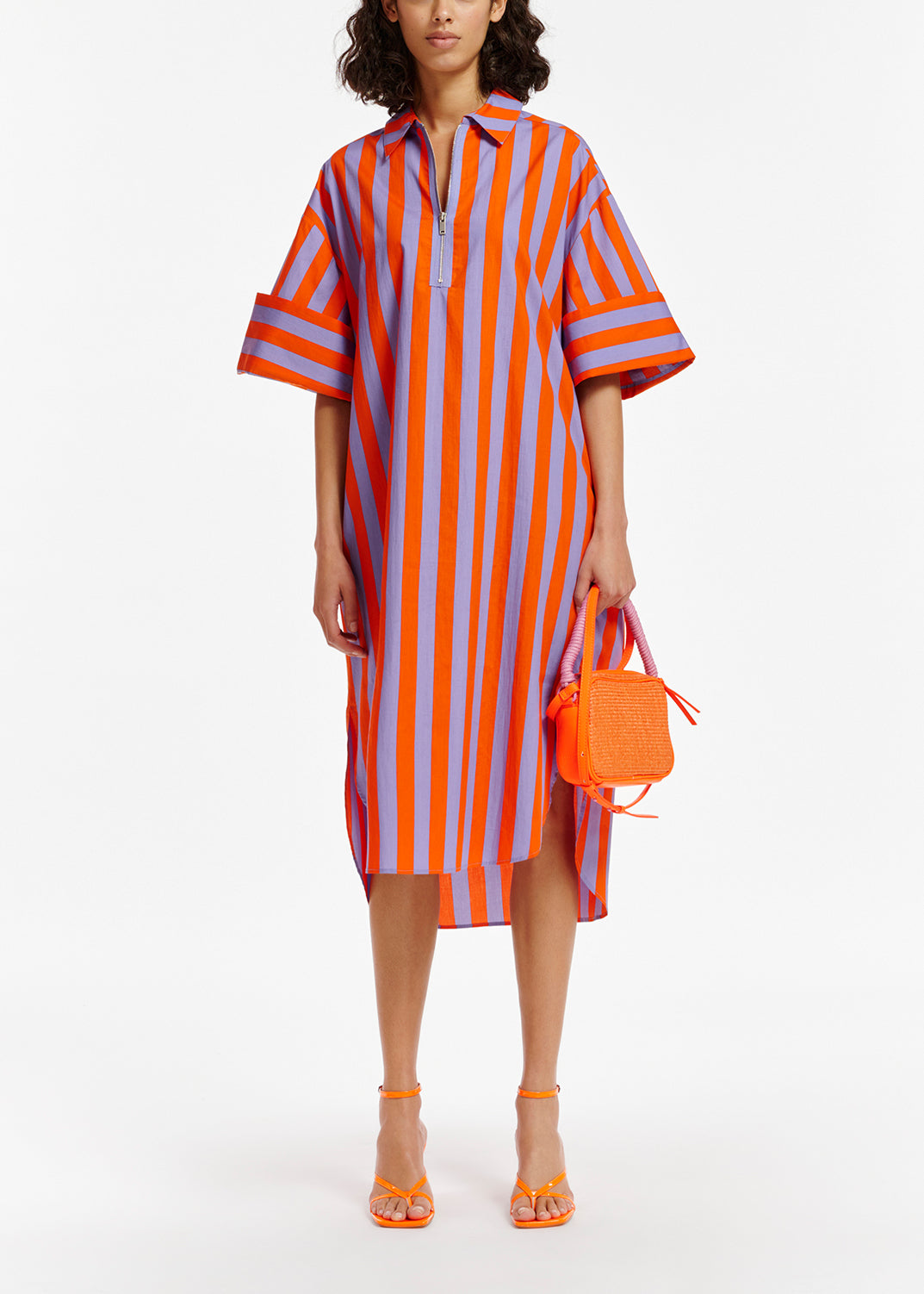 Orange and lilac striped cotton shirt dress RE—SSENTIEL | Essentiel second hand
