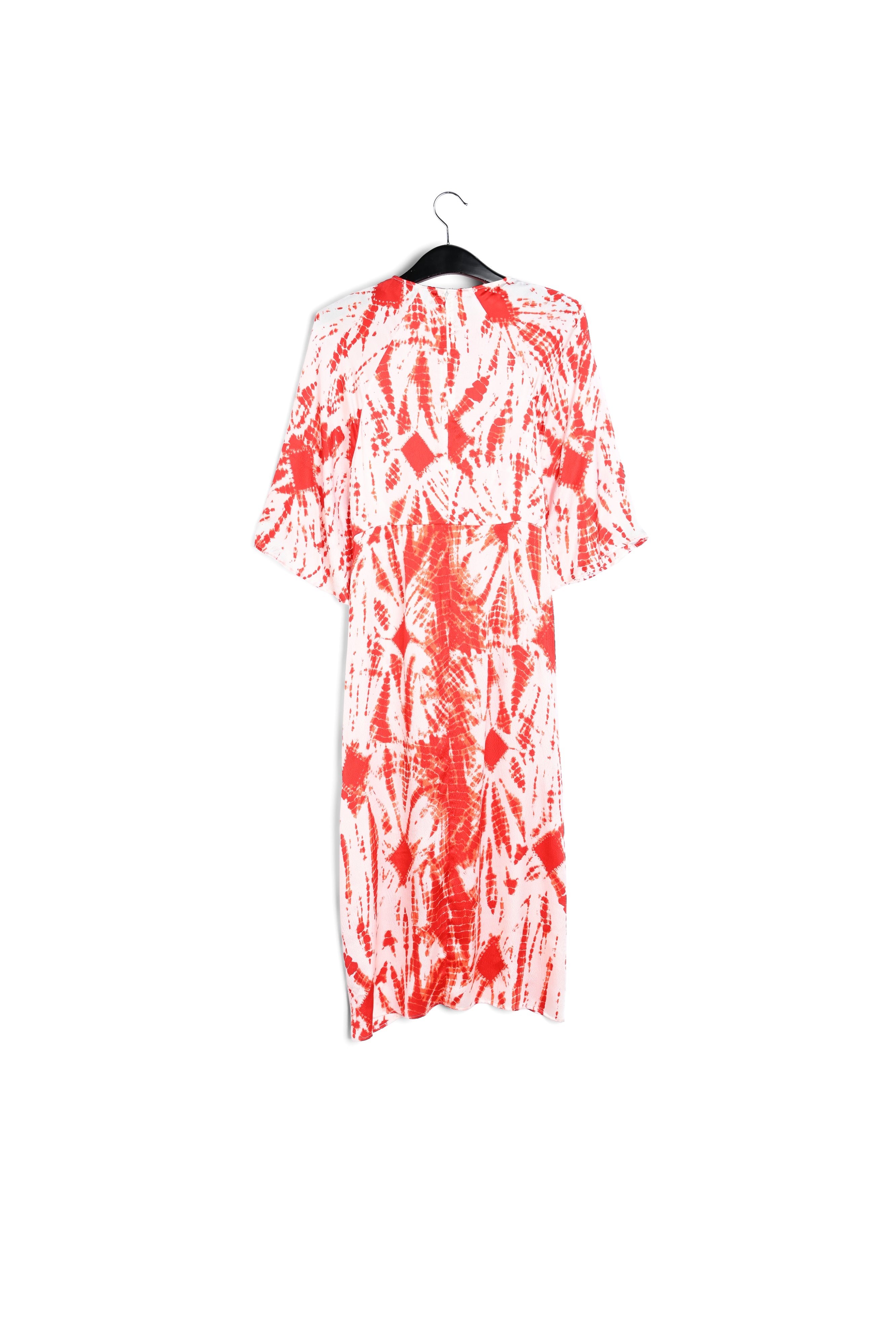 Gebroken witte en rode tie-dyed zijden midi-jurk RE—SSENTIEL | Essentiel second hand