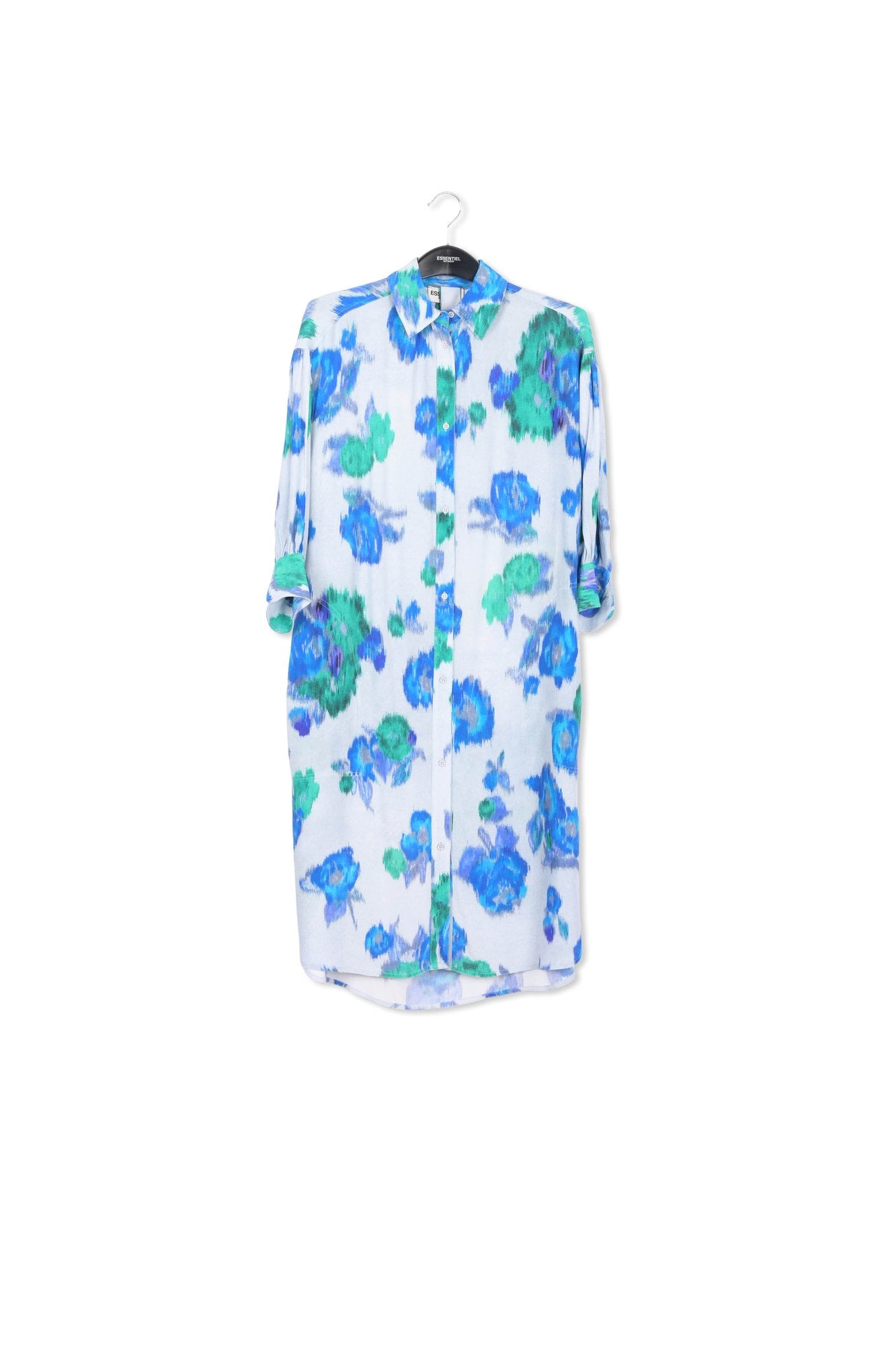 Light blue, blue and green floral-print shirt dress RE—SSENTIEL | Essentiel second hand