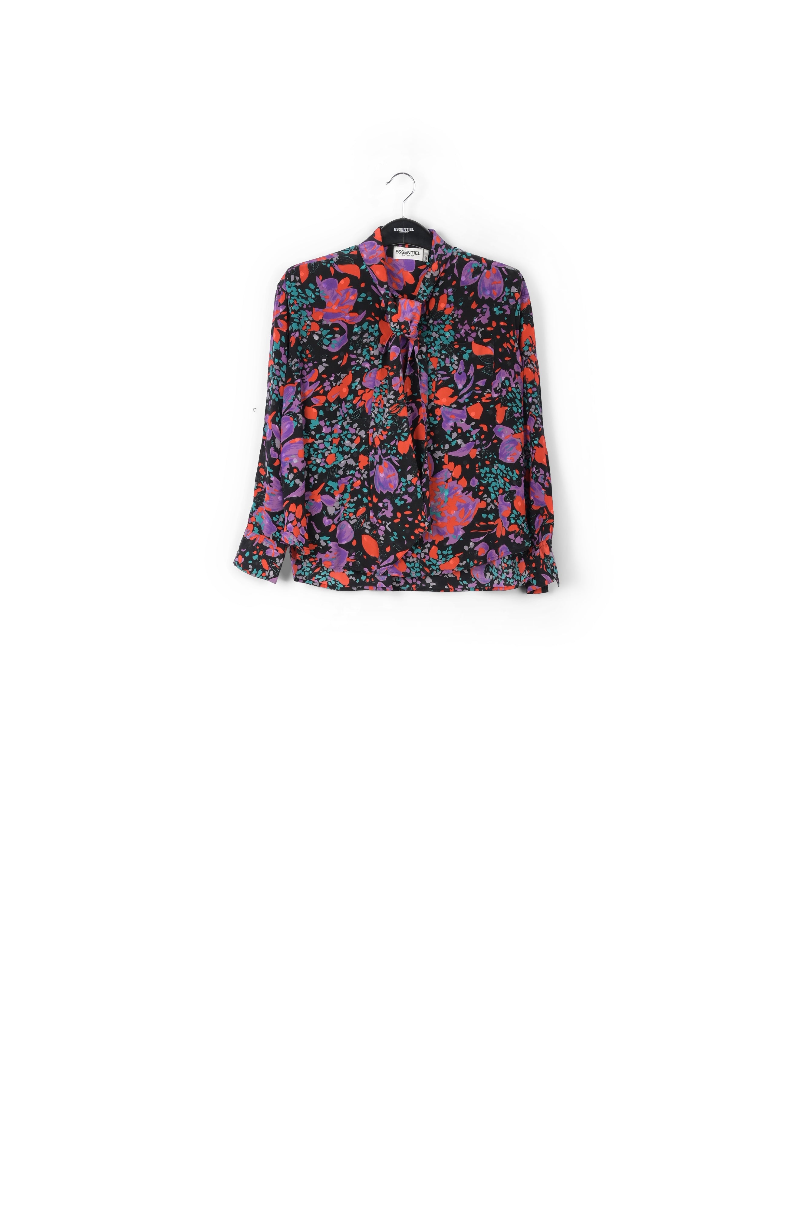 Black silk jacquard pussy-bow shirt RE—SSENTIEL | Essentiel second hand