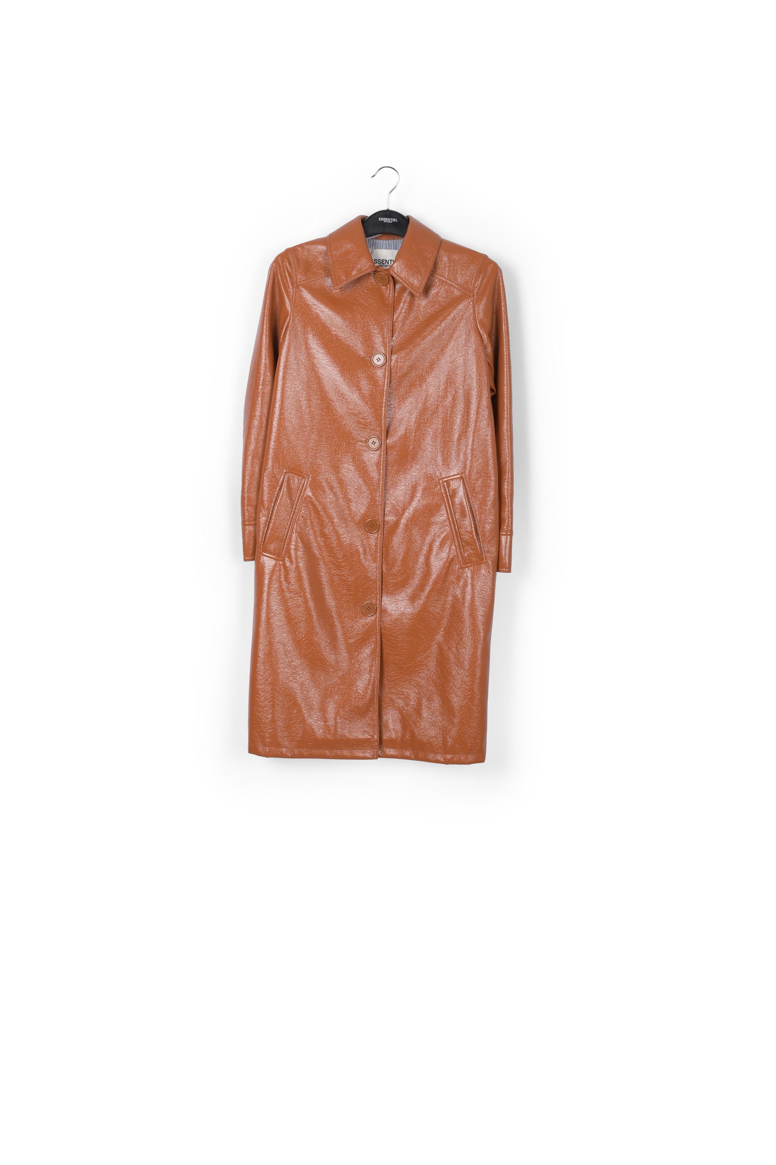 Brown faux patent-leather trench coat RE—SSENTIEL | Essentiel second hand