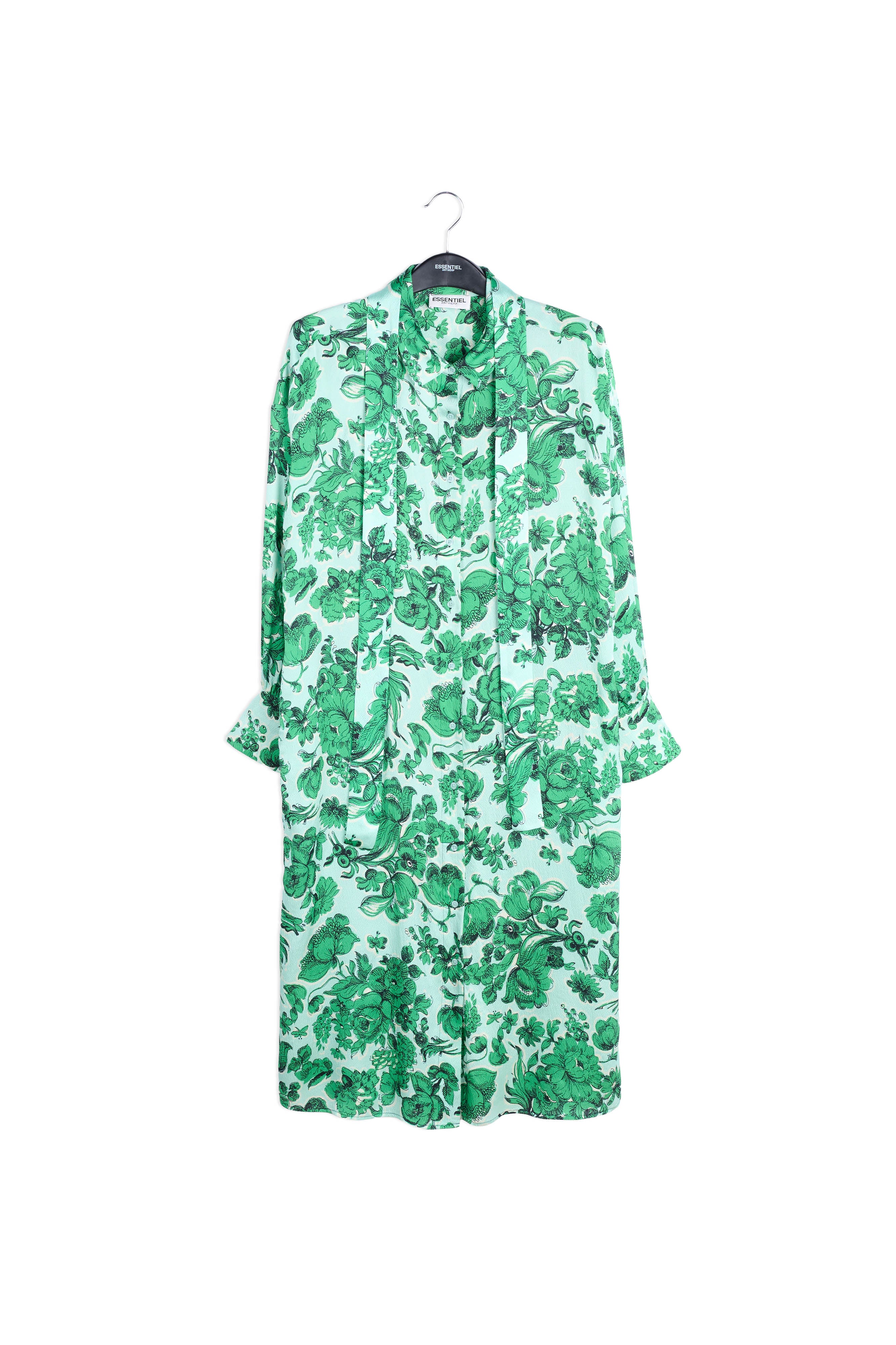 Light blue and green floral silk shirt dress RE—SSENTIEL | Essentiel second hand