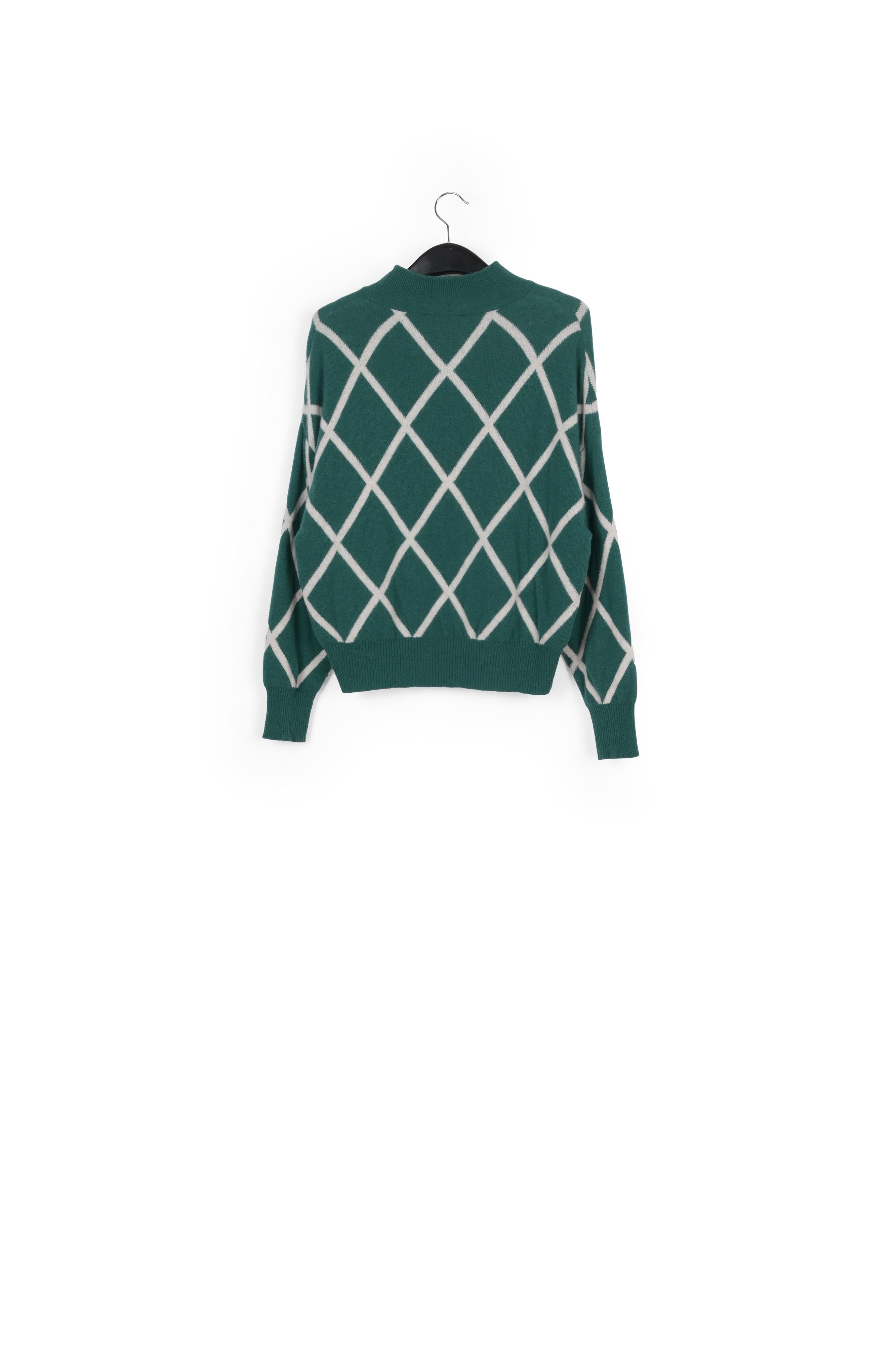 Pull en maille vert bouteille à motif losanges RE—SSENTIEL | Essentiel second hand