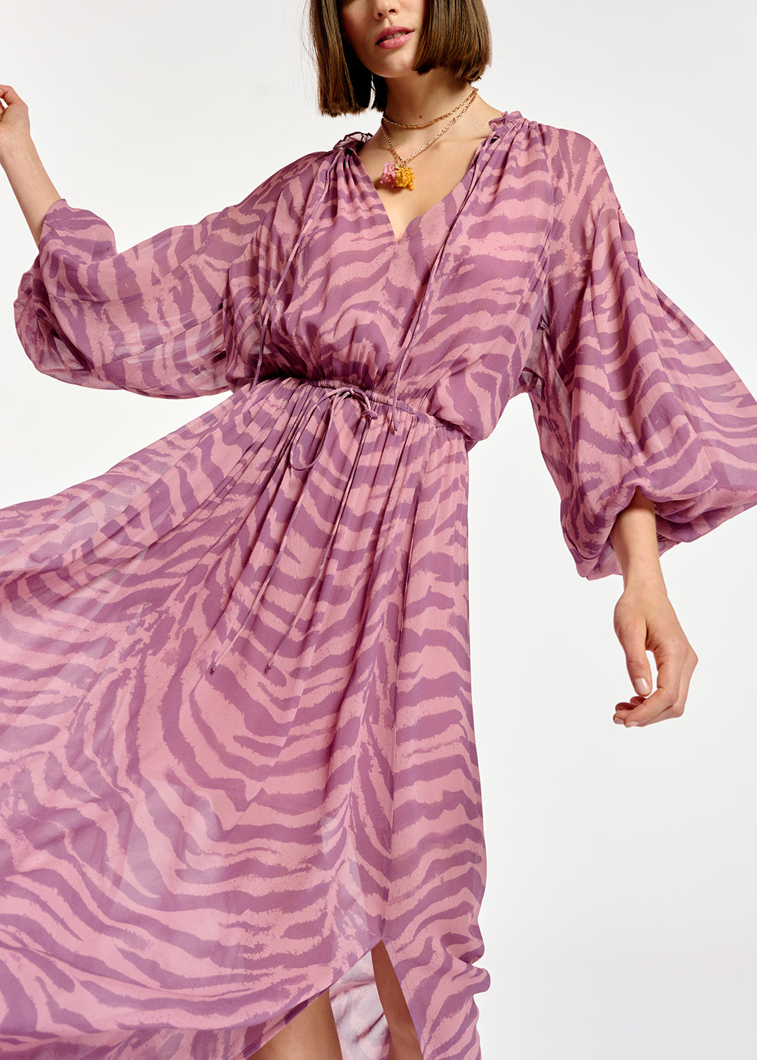 Lila wijde maxi-jurk met zebraprint RE—SSENTIEL | Essentiel second hand