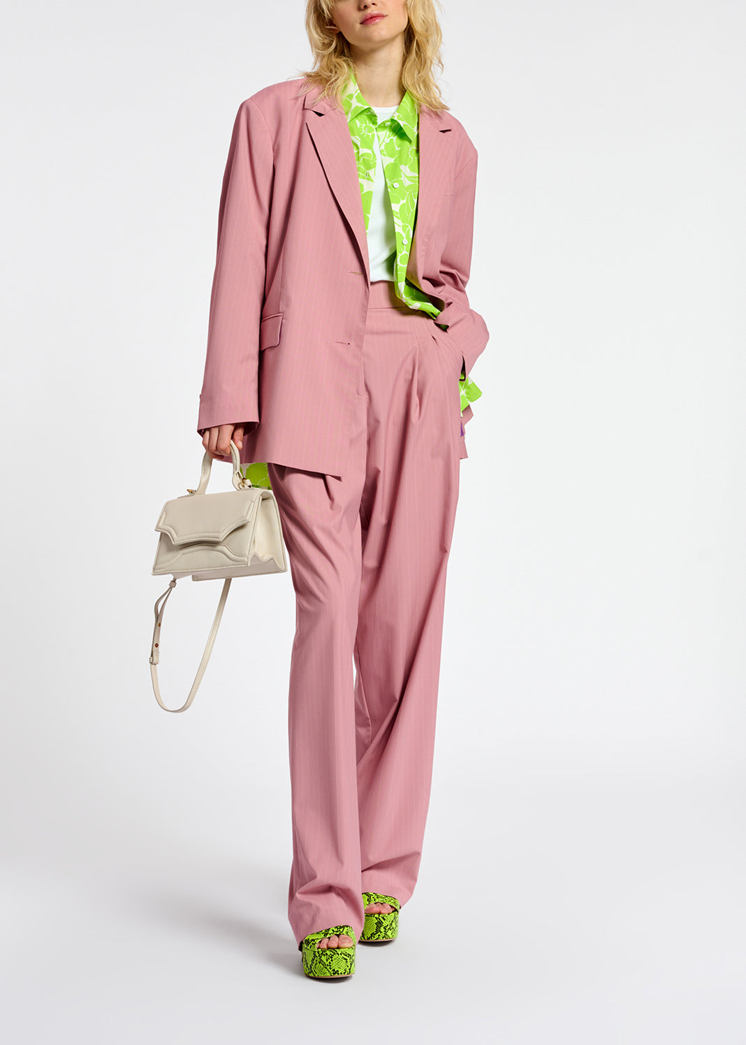 Lime green and white cotton shirt with floral print RE—SSENTIEL | Essentiel second hand