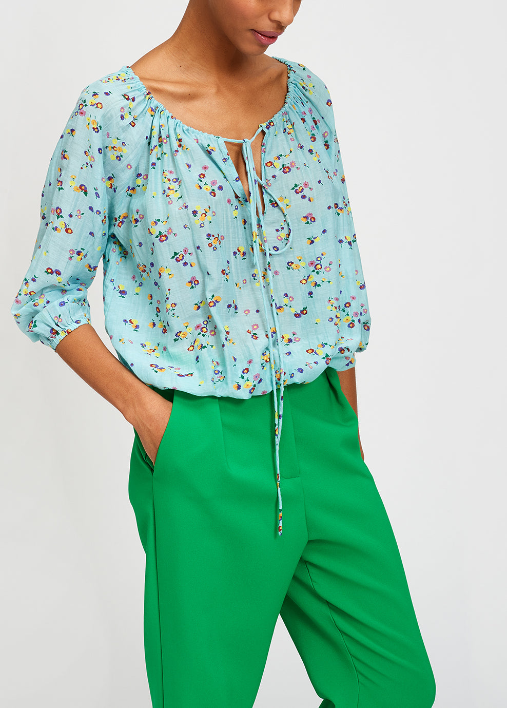 Light blue floral blouse RE—SSENTIEL | Essentiel second hand