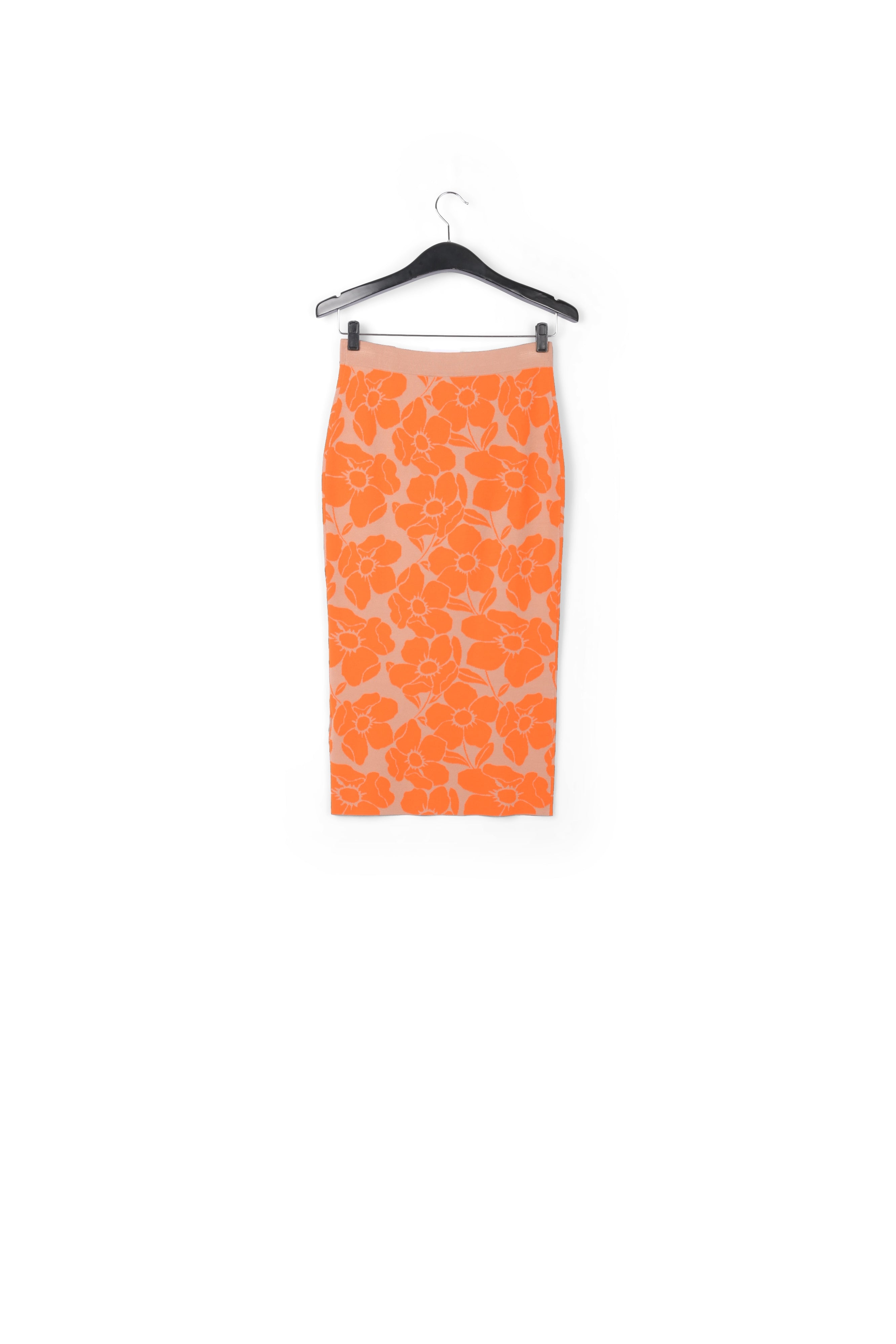 Beige and orange floral jacquard-knit midi skirt RE—SSENTIEL | Essentiel second hand