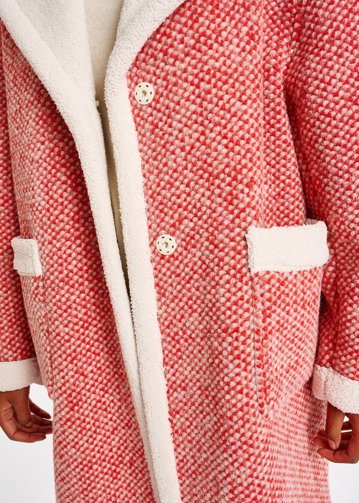 Red and off-white wool-blend coat with teddy lining RE—SSENTIEL | Essentiel second hand