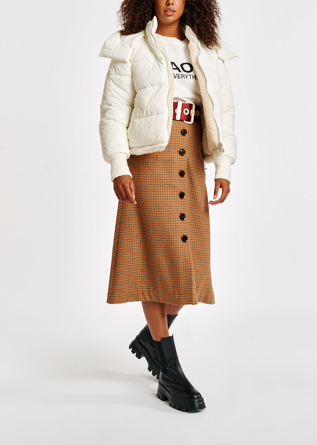 Brown check midi-length skirt RE—SSENTIEL | Essentiel second hand