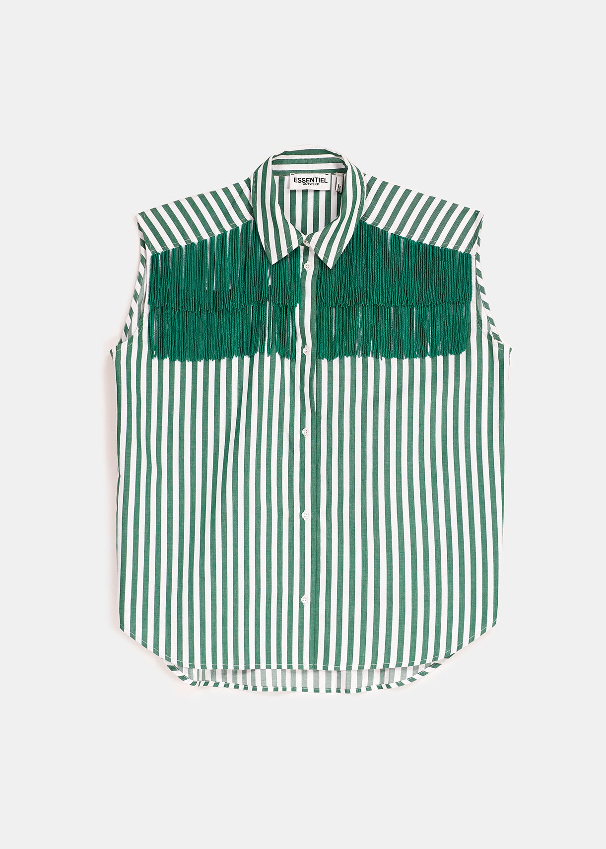 White and green striped shirt with beaded fringes RE—SSENTIEL | Essentiel second hand