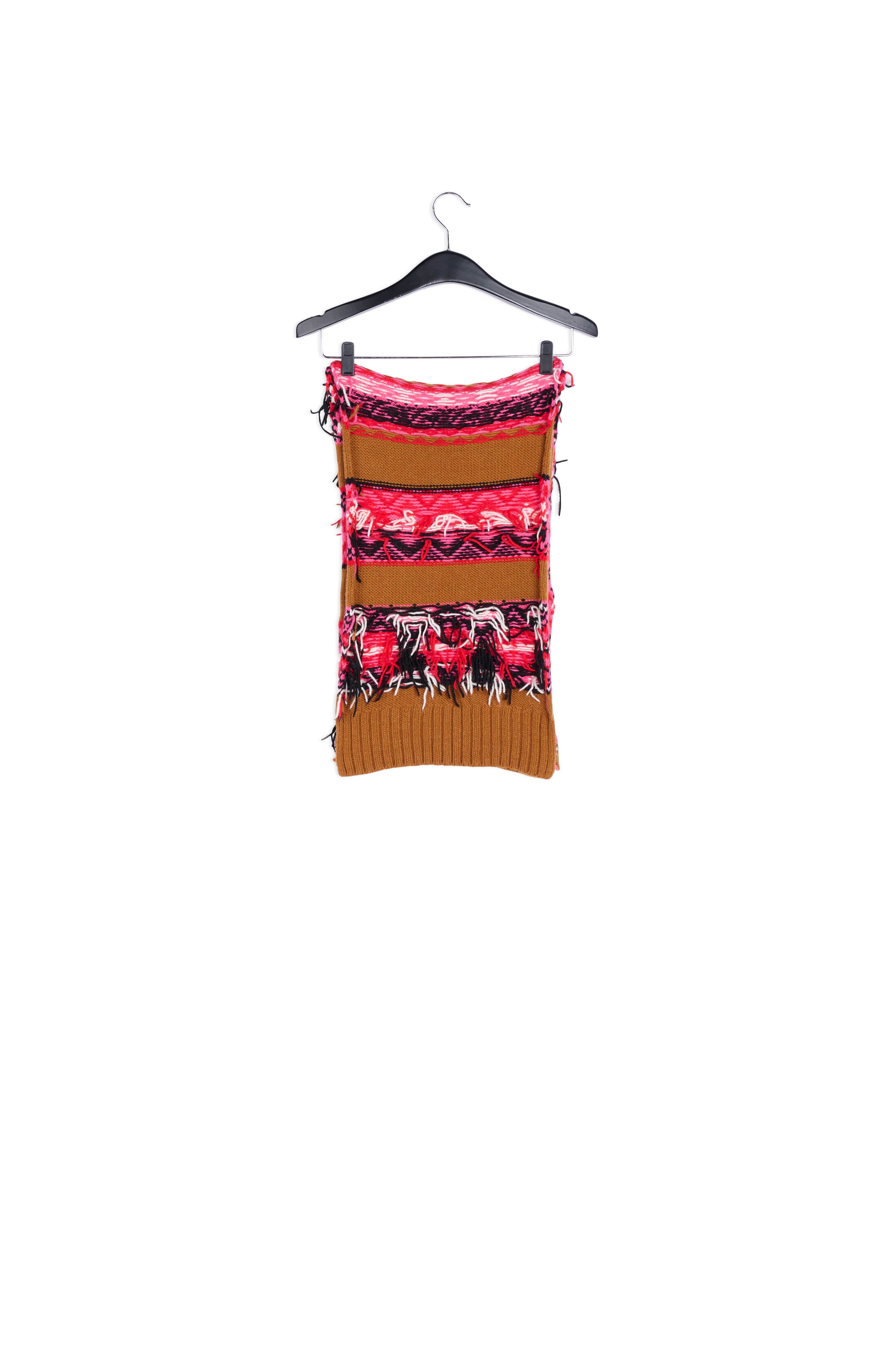Camel, red and white scarf with inside-out look RE—SSENTIEL | Essentiel second hand