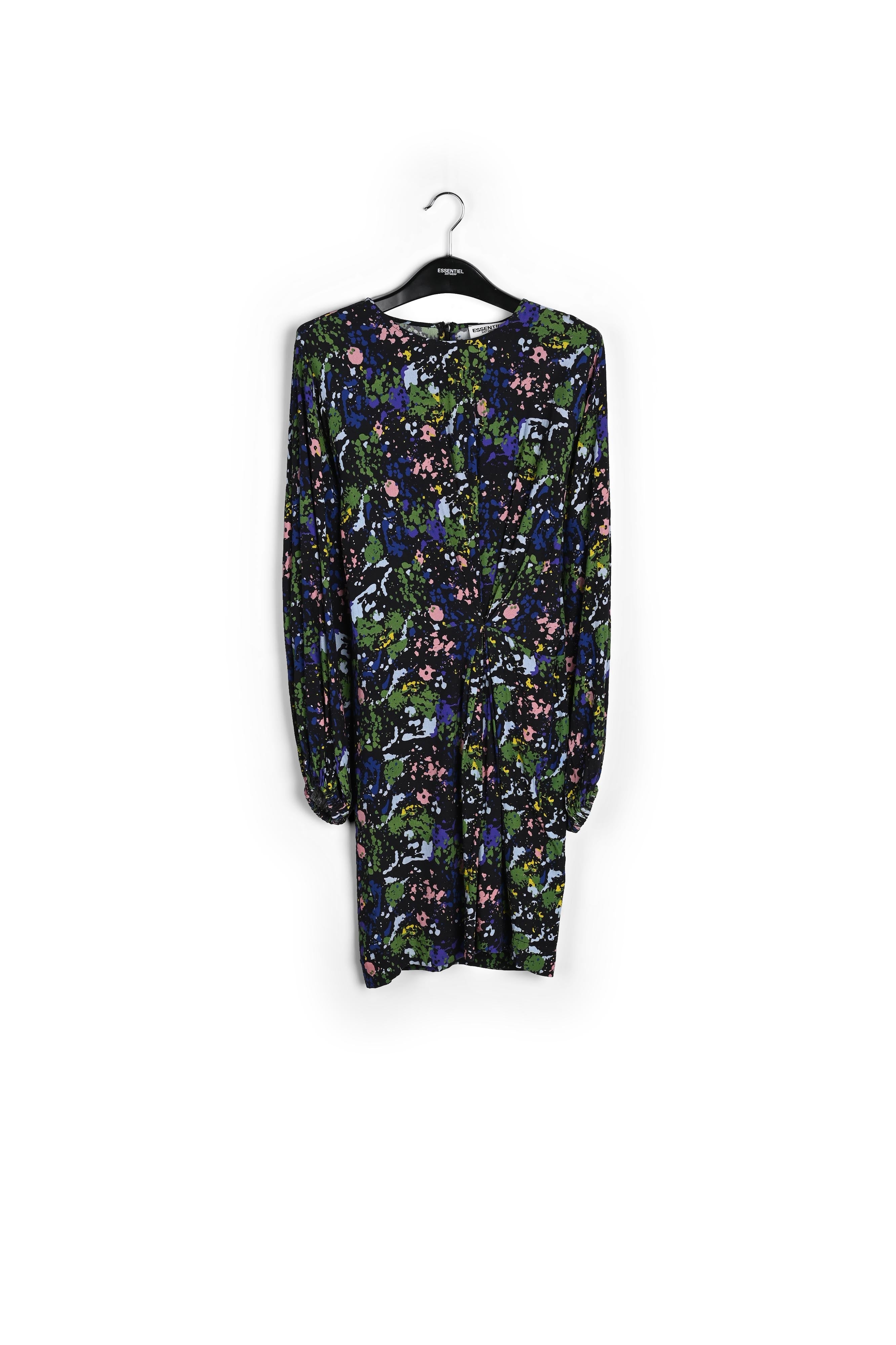 Zwarte en blauwe mini-jurk met bloemenprint RE—SSENTIEL | Essentiel second hand