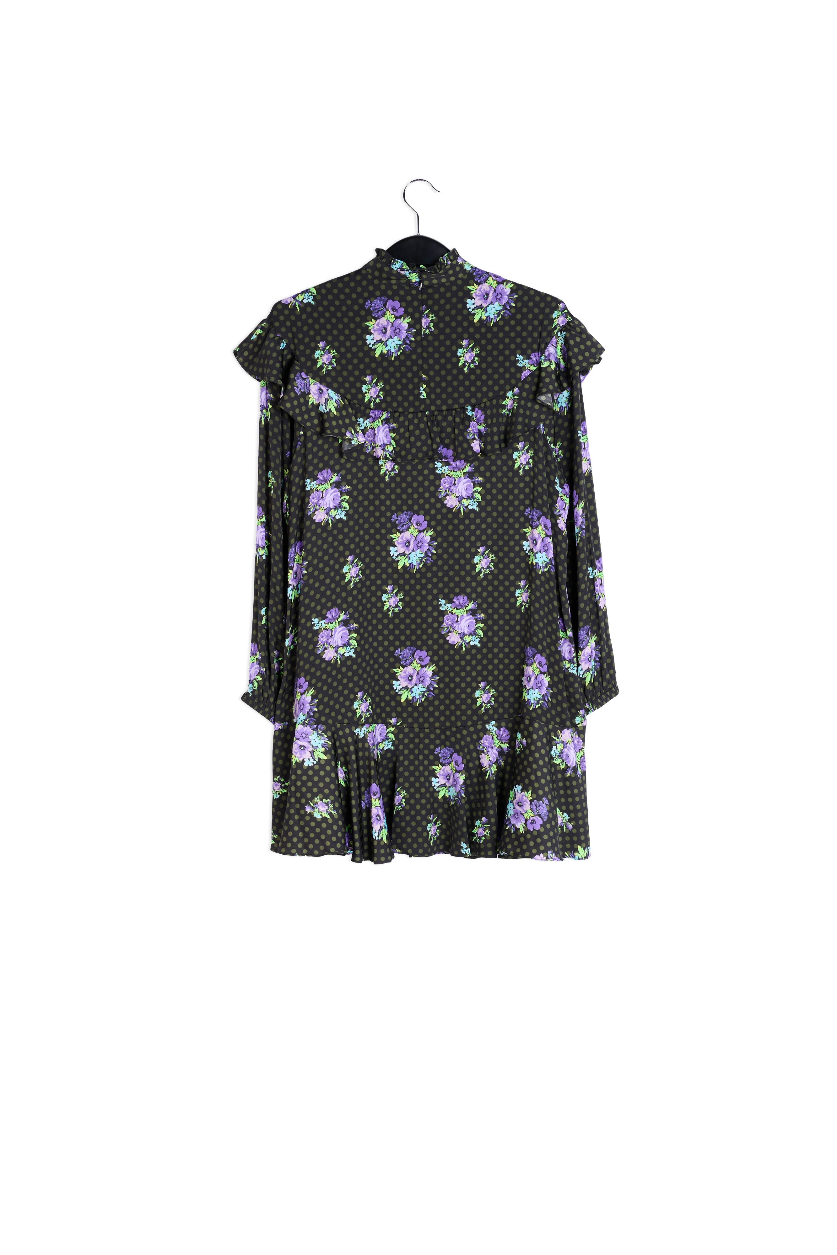 Zwart en paarse A-lijn jurk met volants RE—SSENTIEL | Essentiel second hand