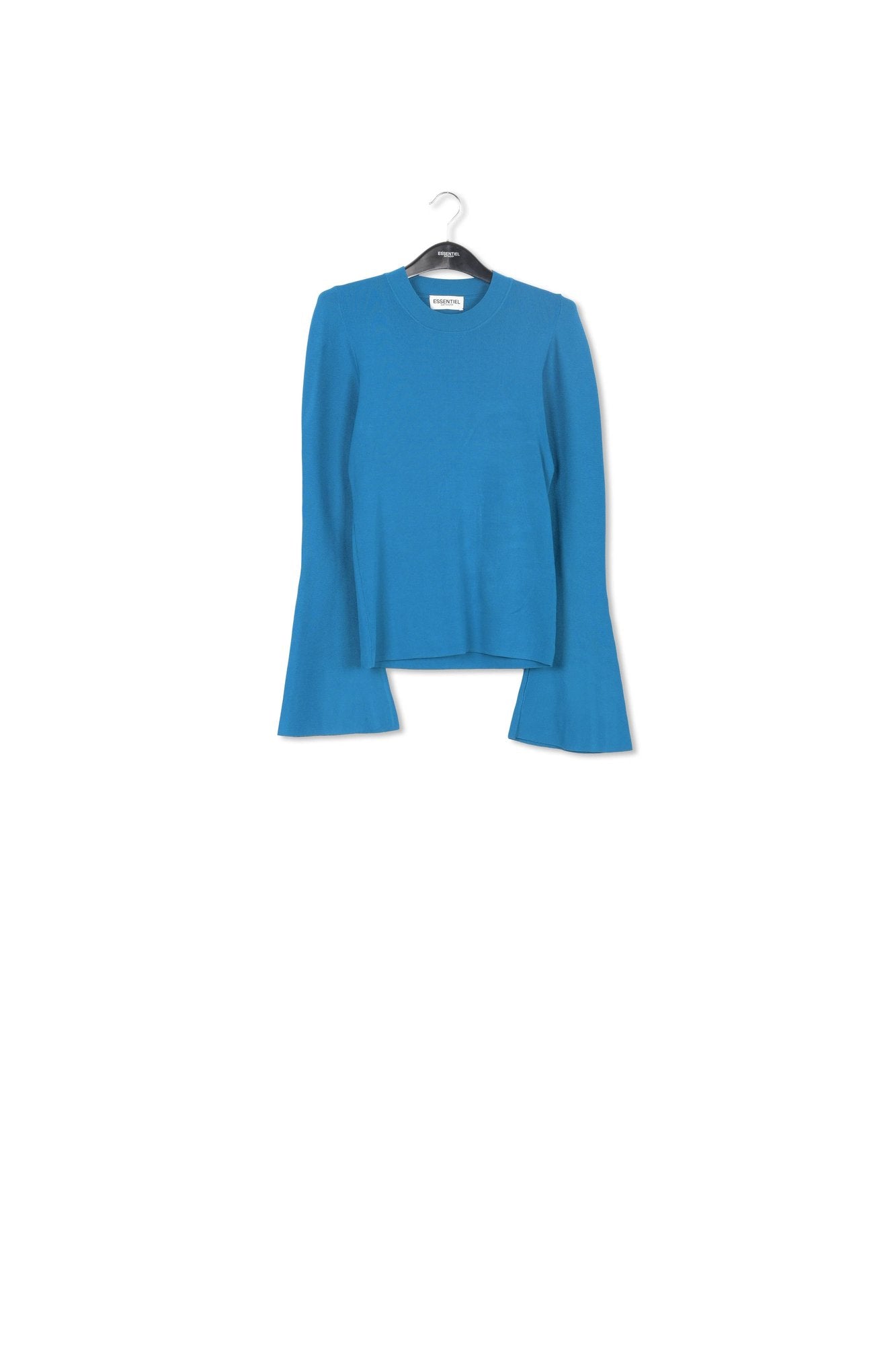 Pull ajusté en tricot bleu à  manches trompettes RE—SSENTIEL | Essentiel second hand