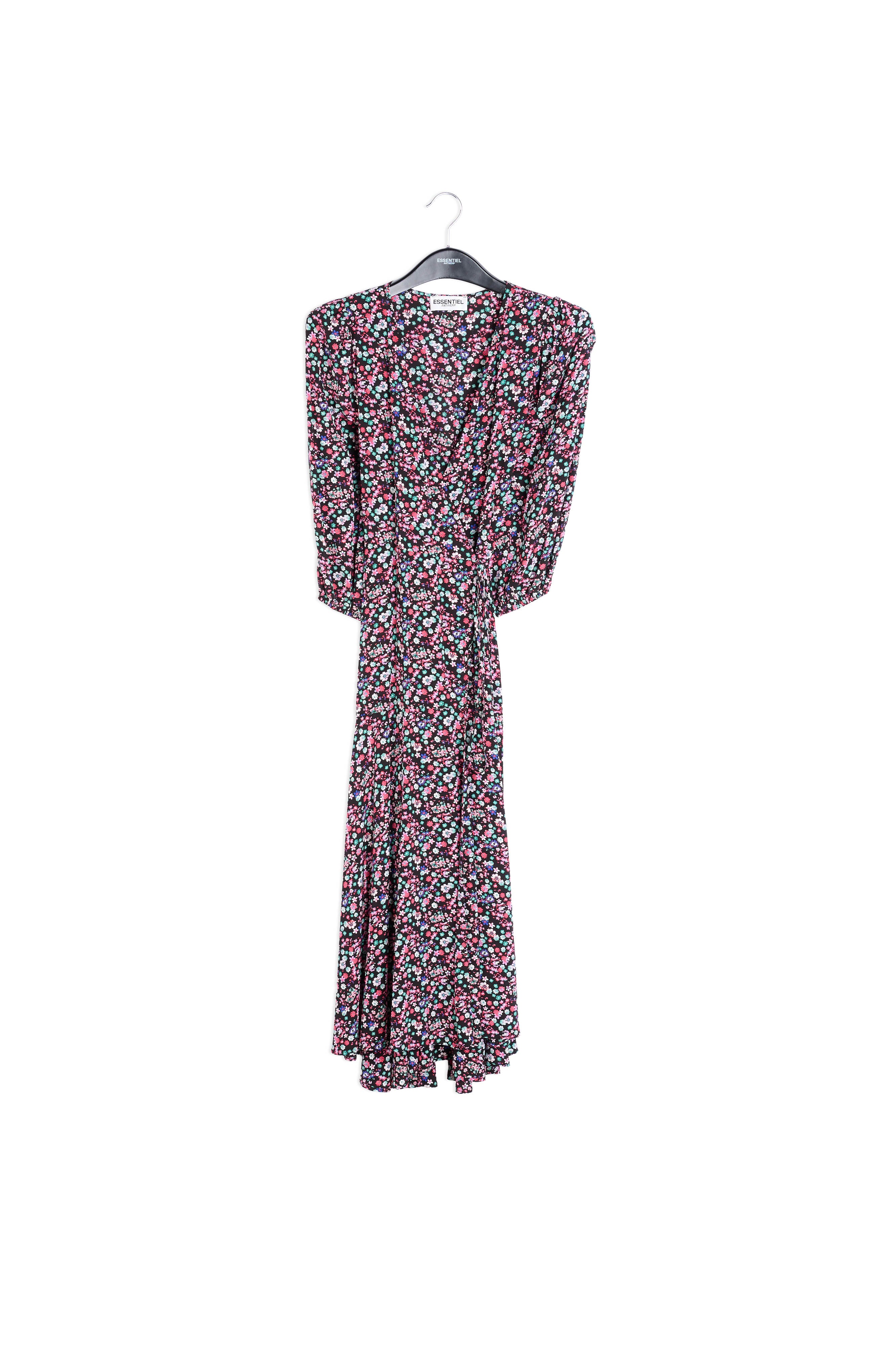 Robe maxi cache-cœur noire à imprimé floral RE—SSENTIEL | Essentiel second hand